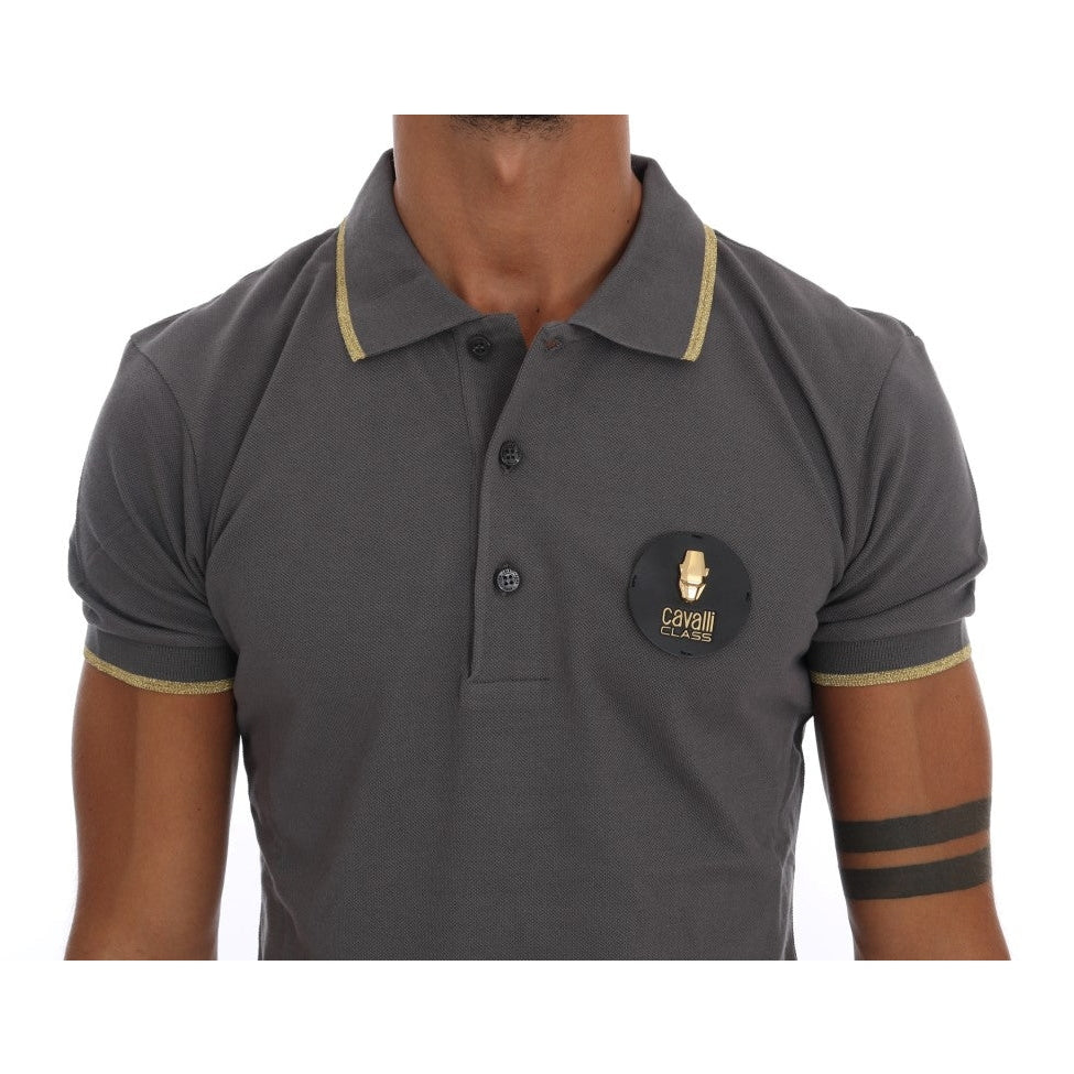 Elegant Grey Cotton Polo Shirt