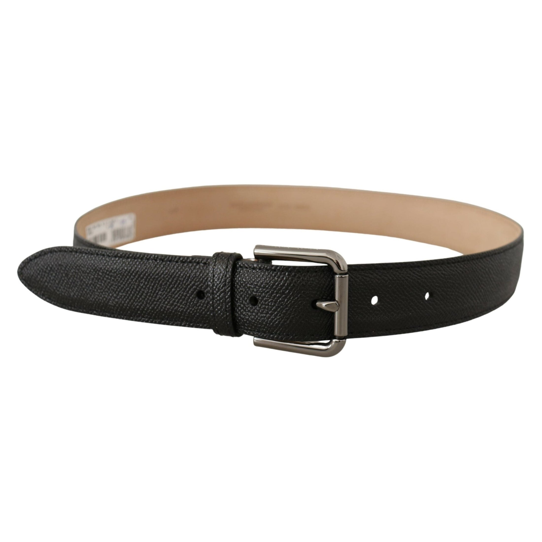 Elegant Black Leather Belt with Metal Buckle