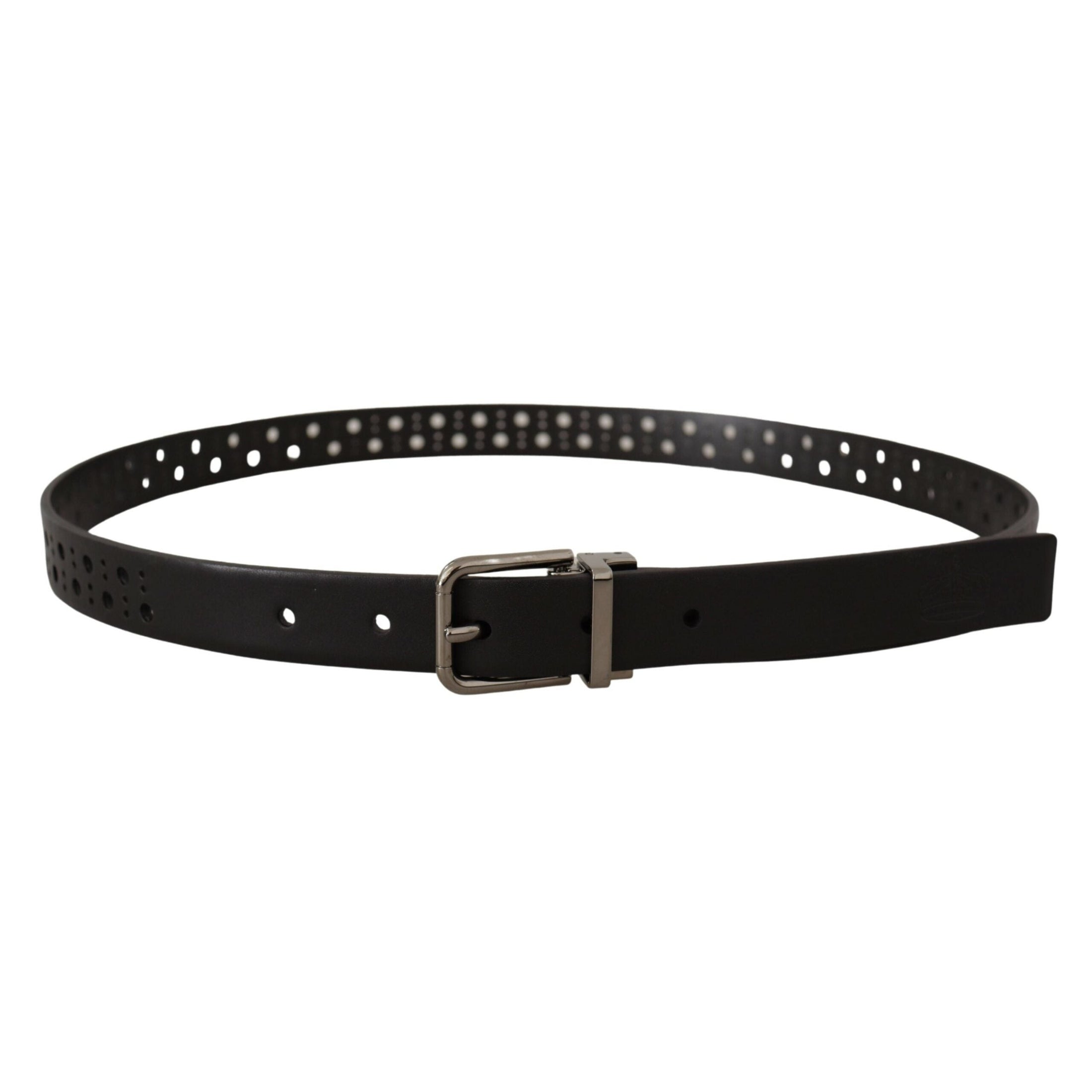 Elegant Black Leather Belt with Metal Buckle