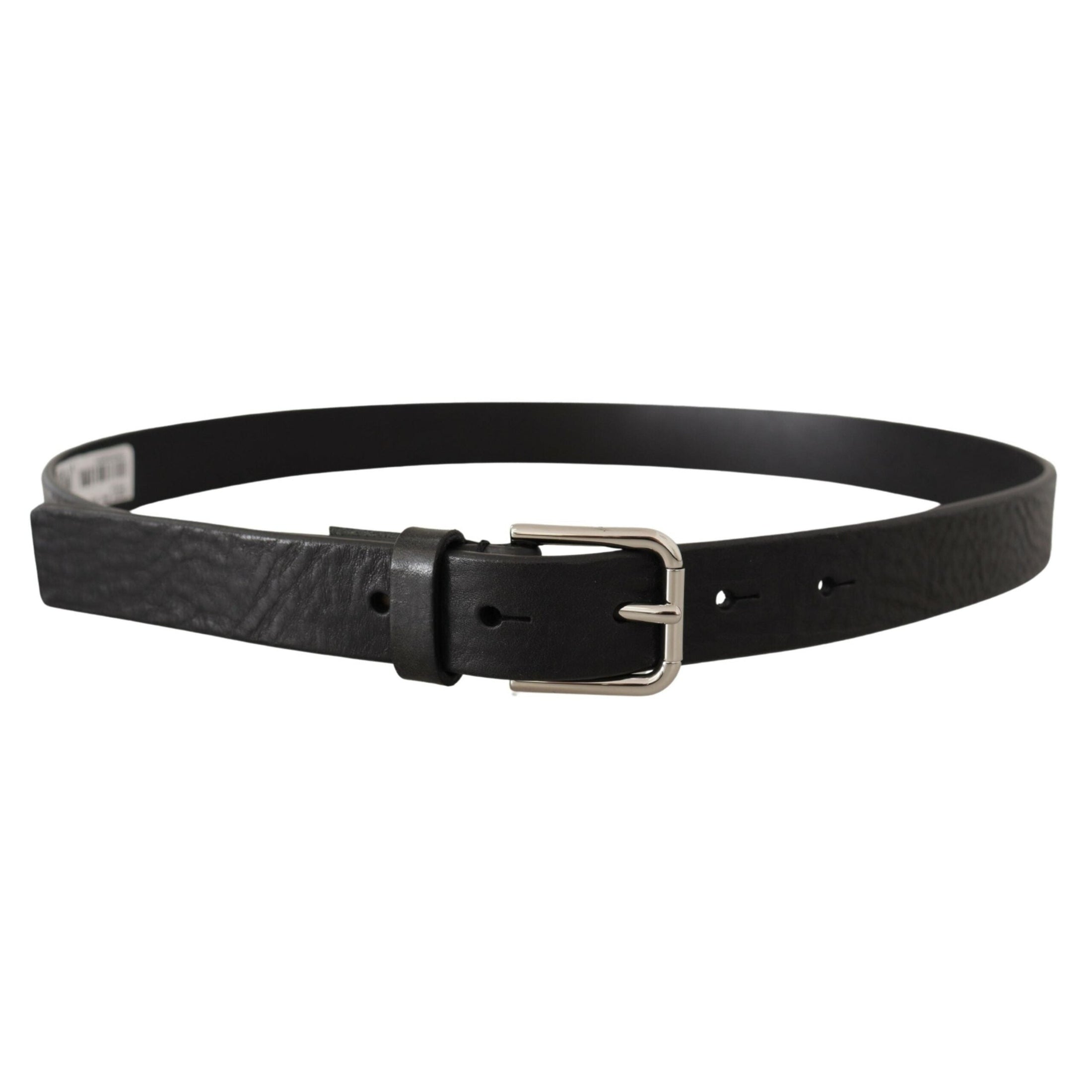 Elegant Black Leather Belt with Metal Buckle