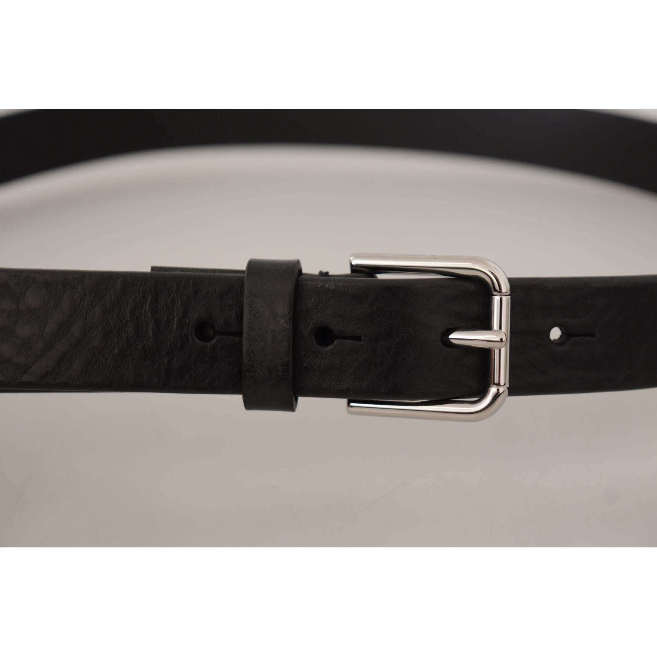 Elegant Black Leather Belt with Metal Buckle