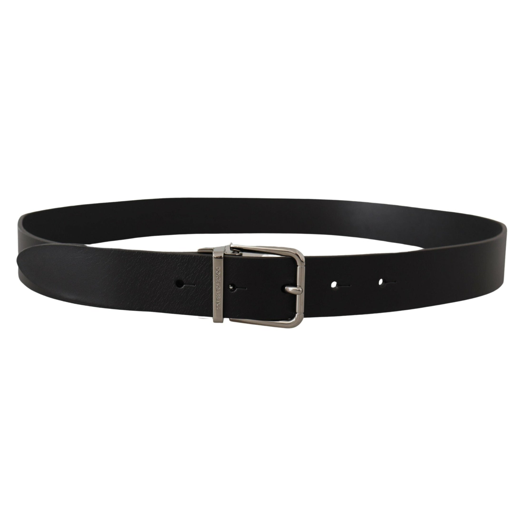 Elegant Black Leather Belt with Metal Buckle