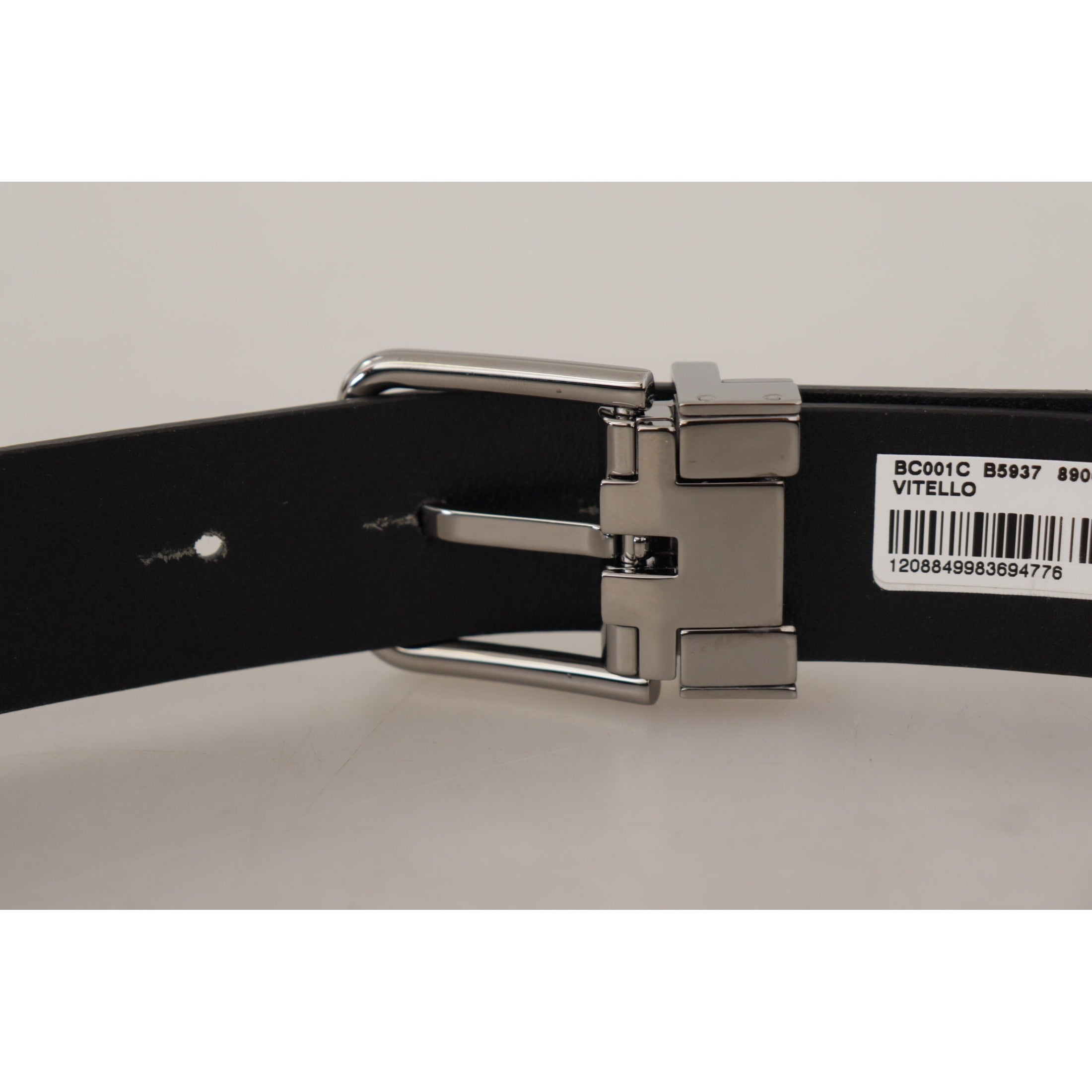 Elegant Black Leather Belt with Metal Buckle