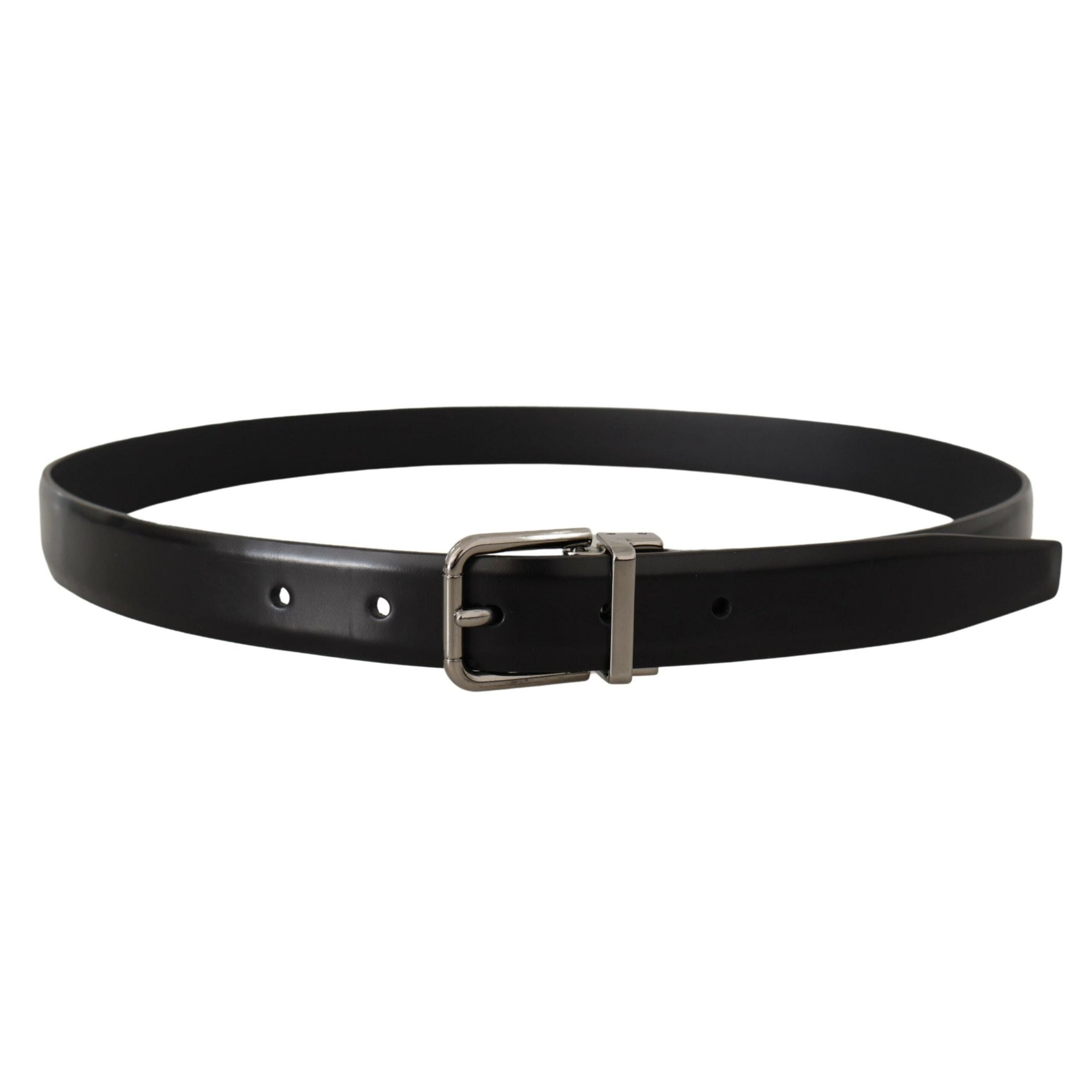 Elegant Black Leather Belt with Metal Buckle