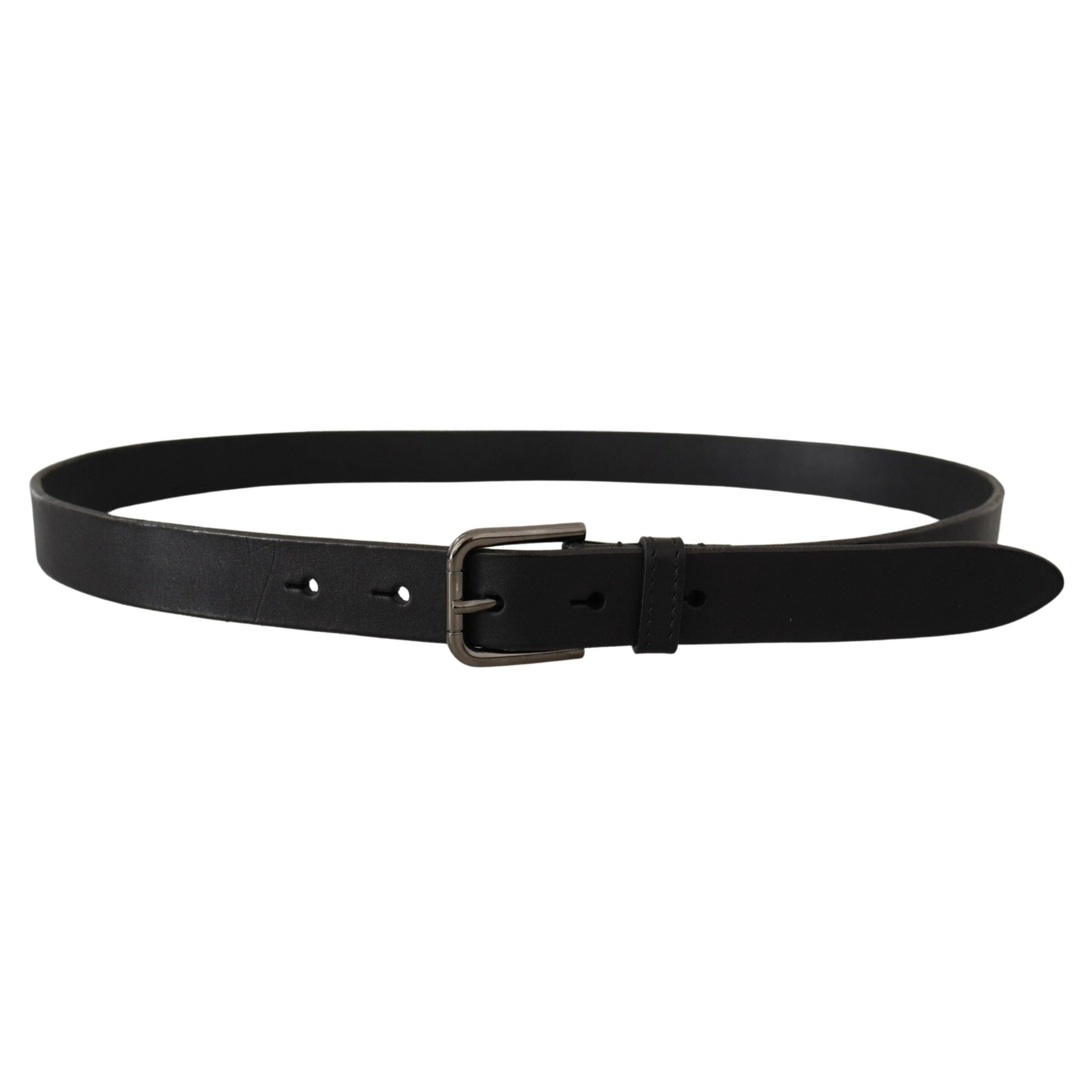 Elegant Black Leather Belt with Metal Buckle