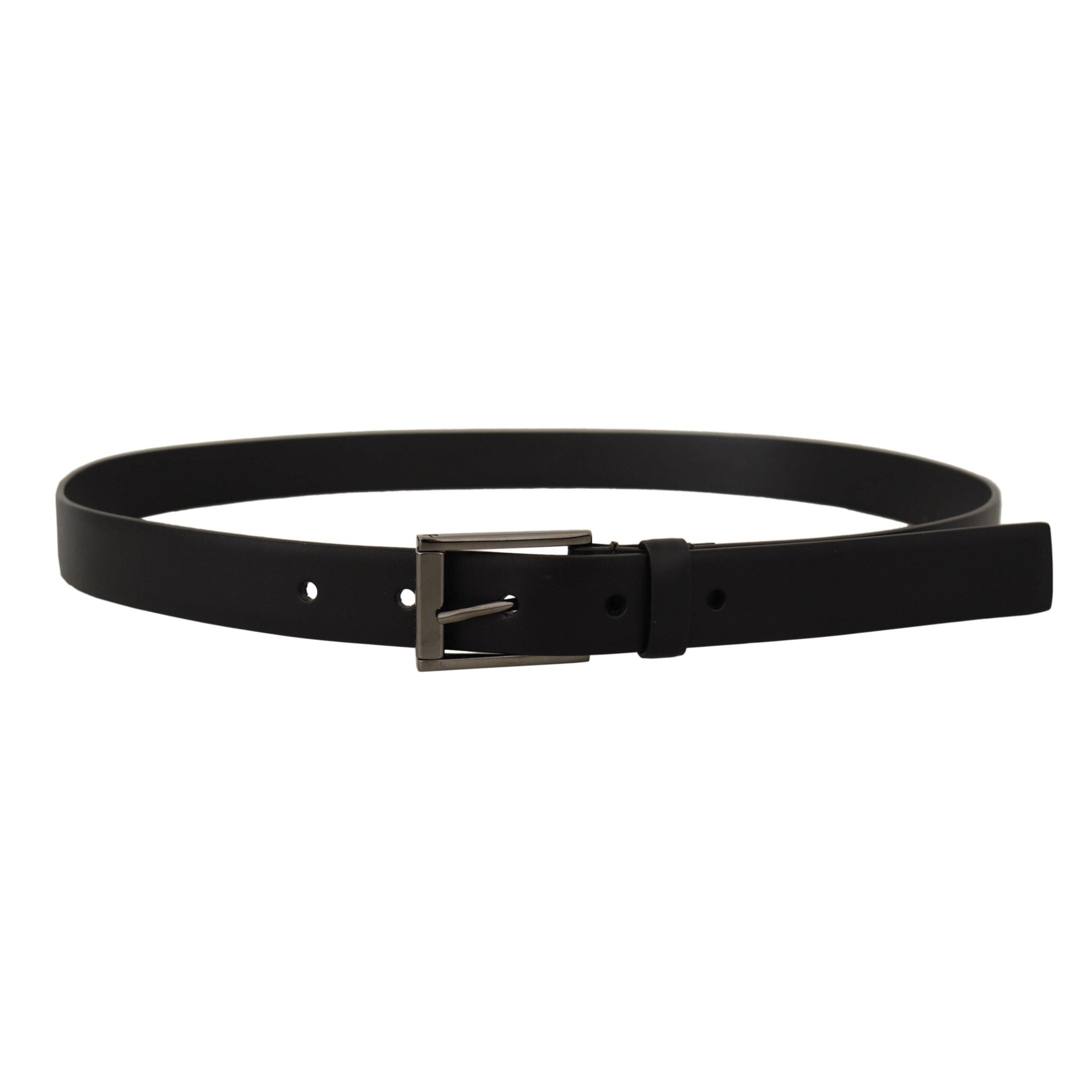 Elegant Black Leather Belt with Metal Buckle