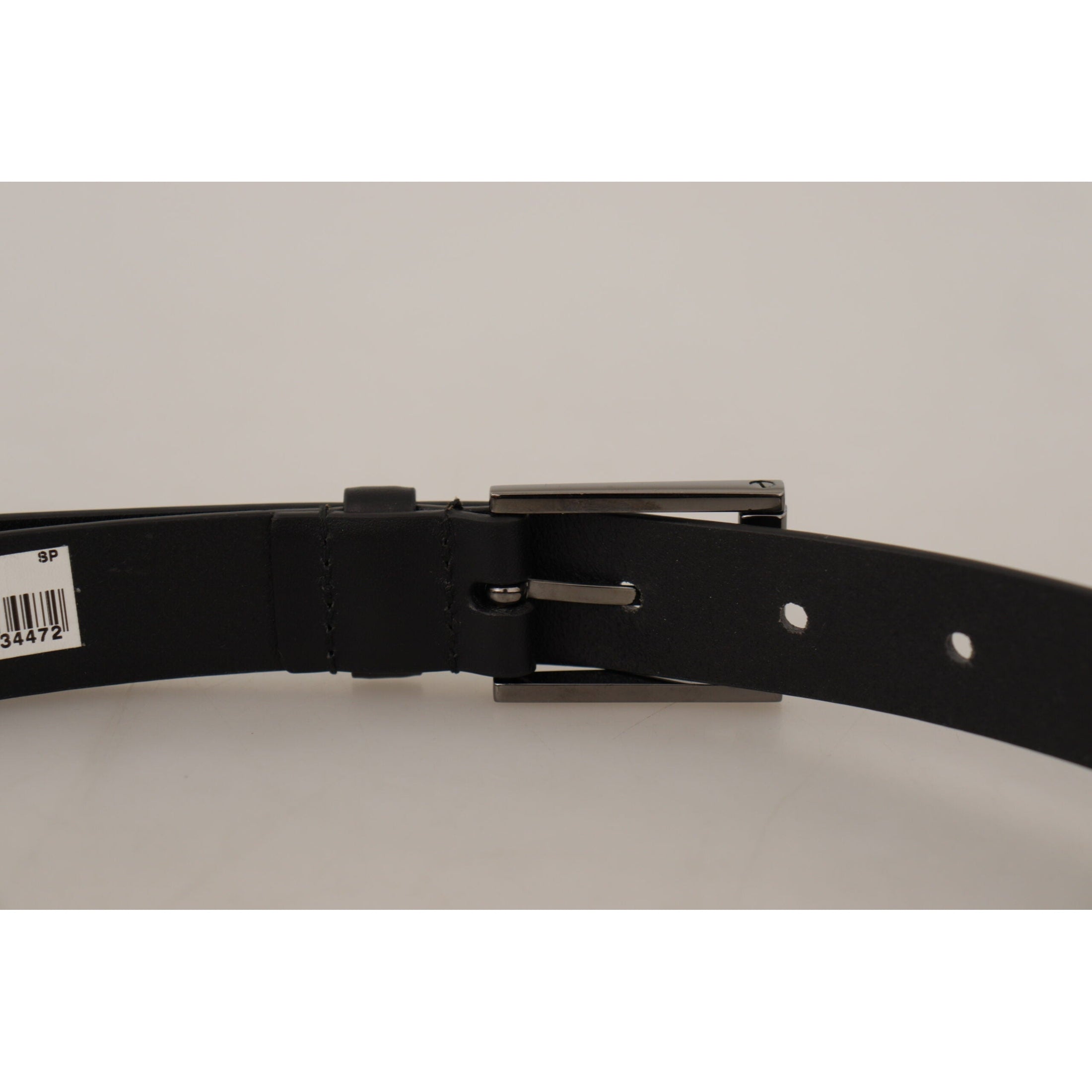 Elegant Black Leather Belt with Metal Buckle