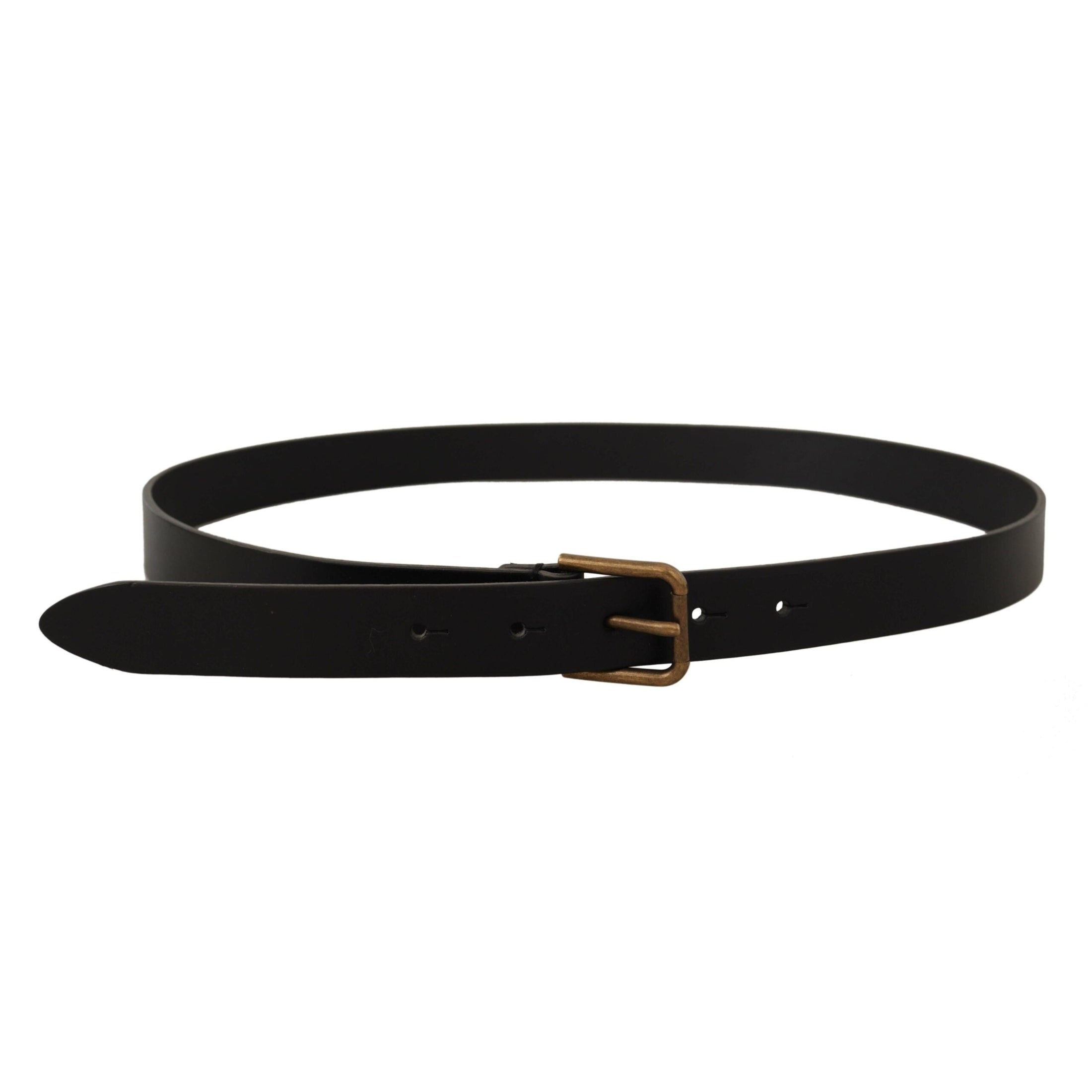 Elegant Black Leather Belt with Metal Buckle