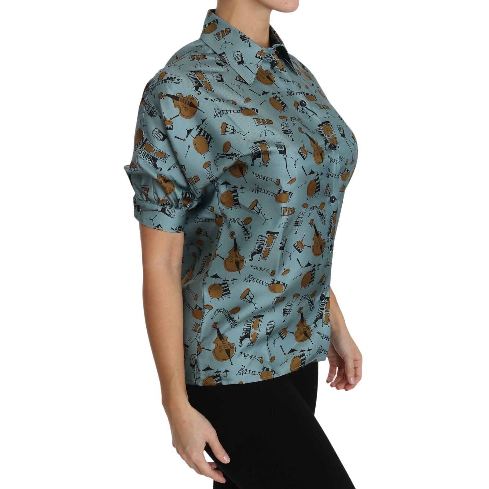 Elegant Multicolor Silk Blouse with Collar