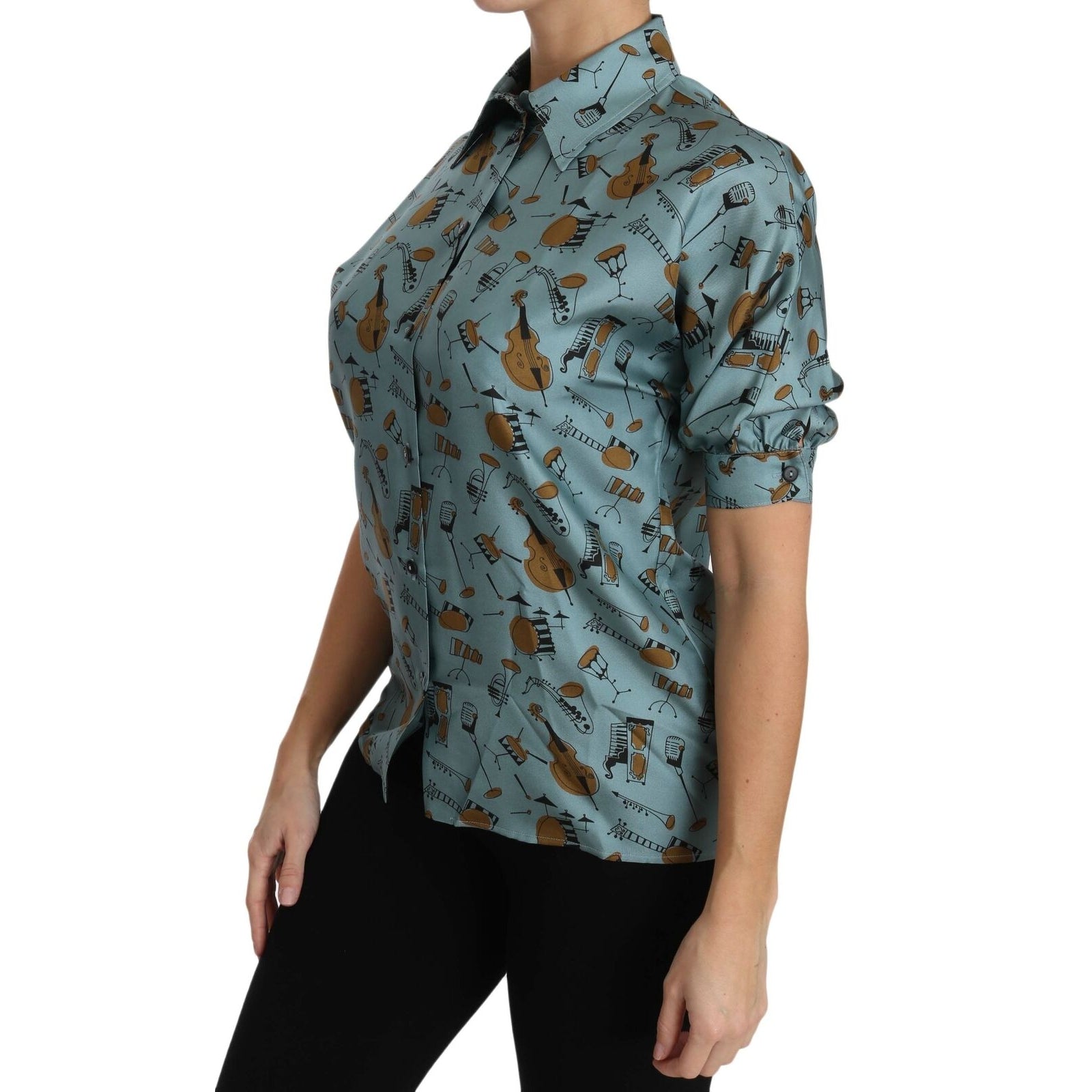 Elegant Multicolor Silk Blouse with Collar