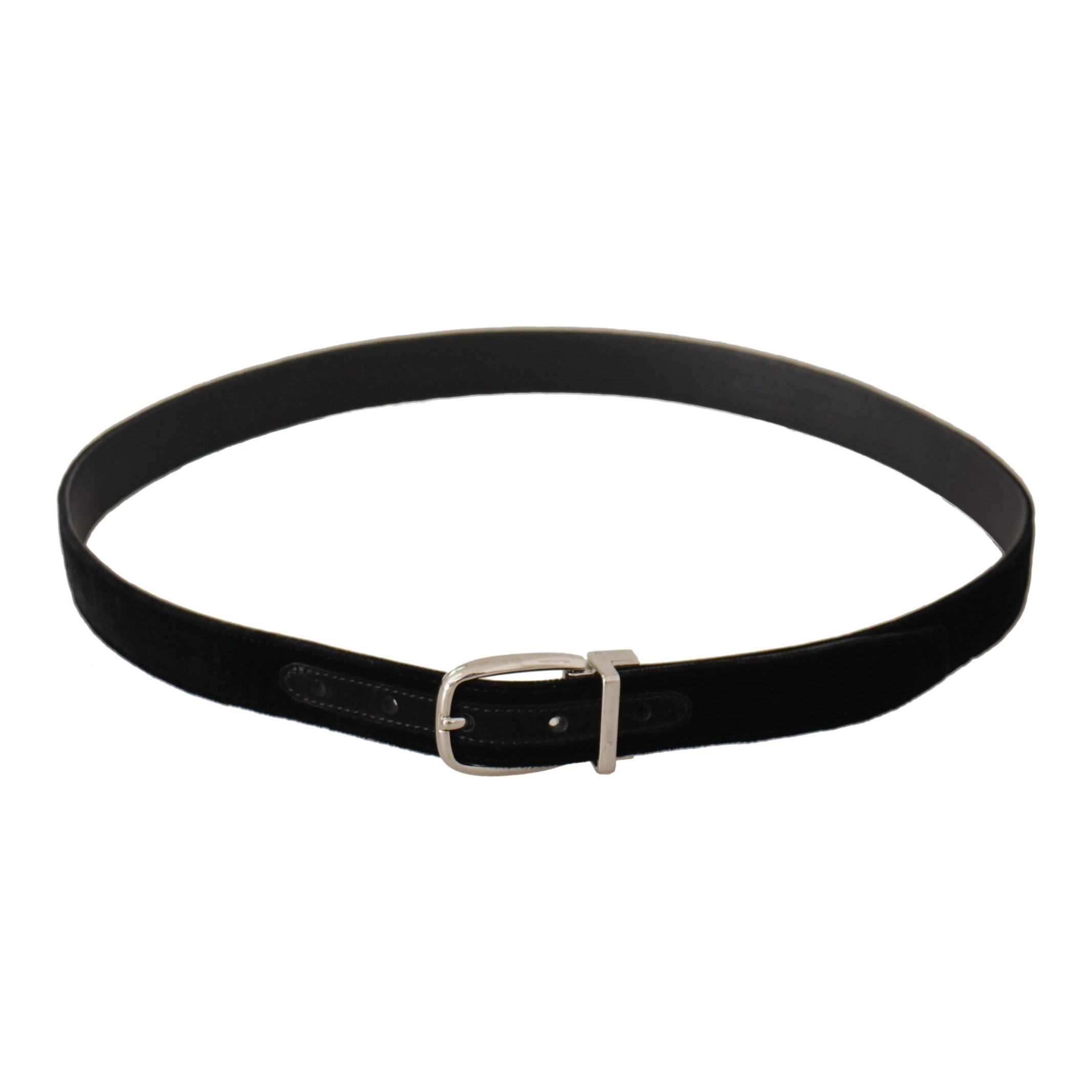 Elegant Velvet Black Belt with Logo Buckle