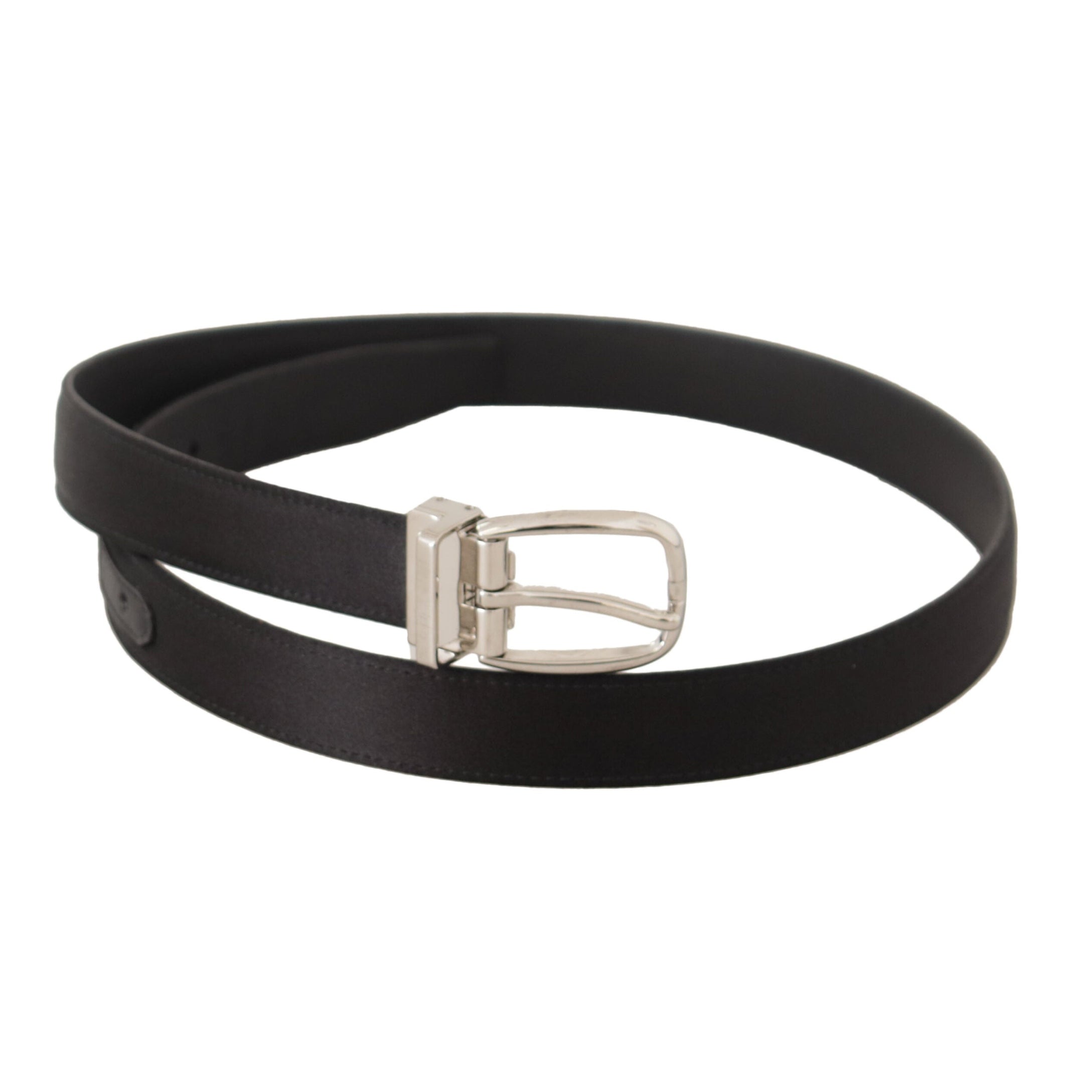 Elegant Black Leather-Canvas Designer Belt