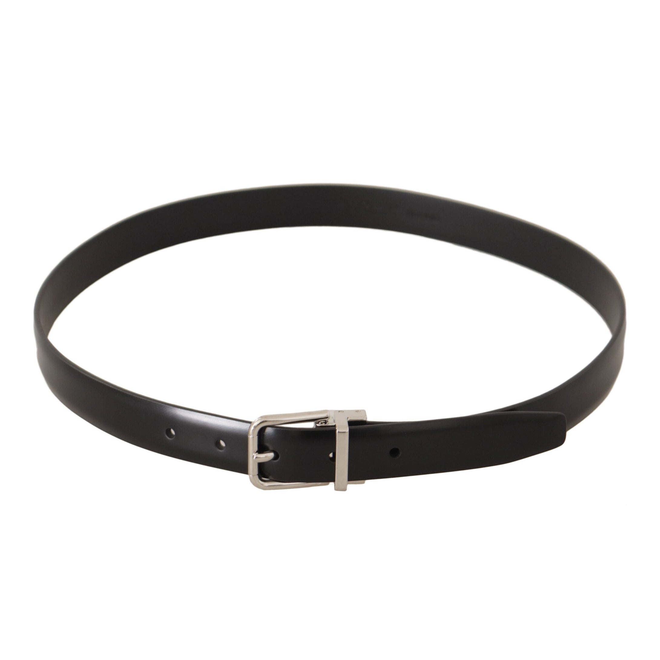 Elegant Black Leather Belt with Metal Buckle