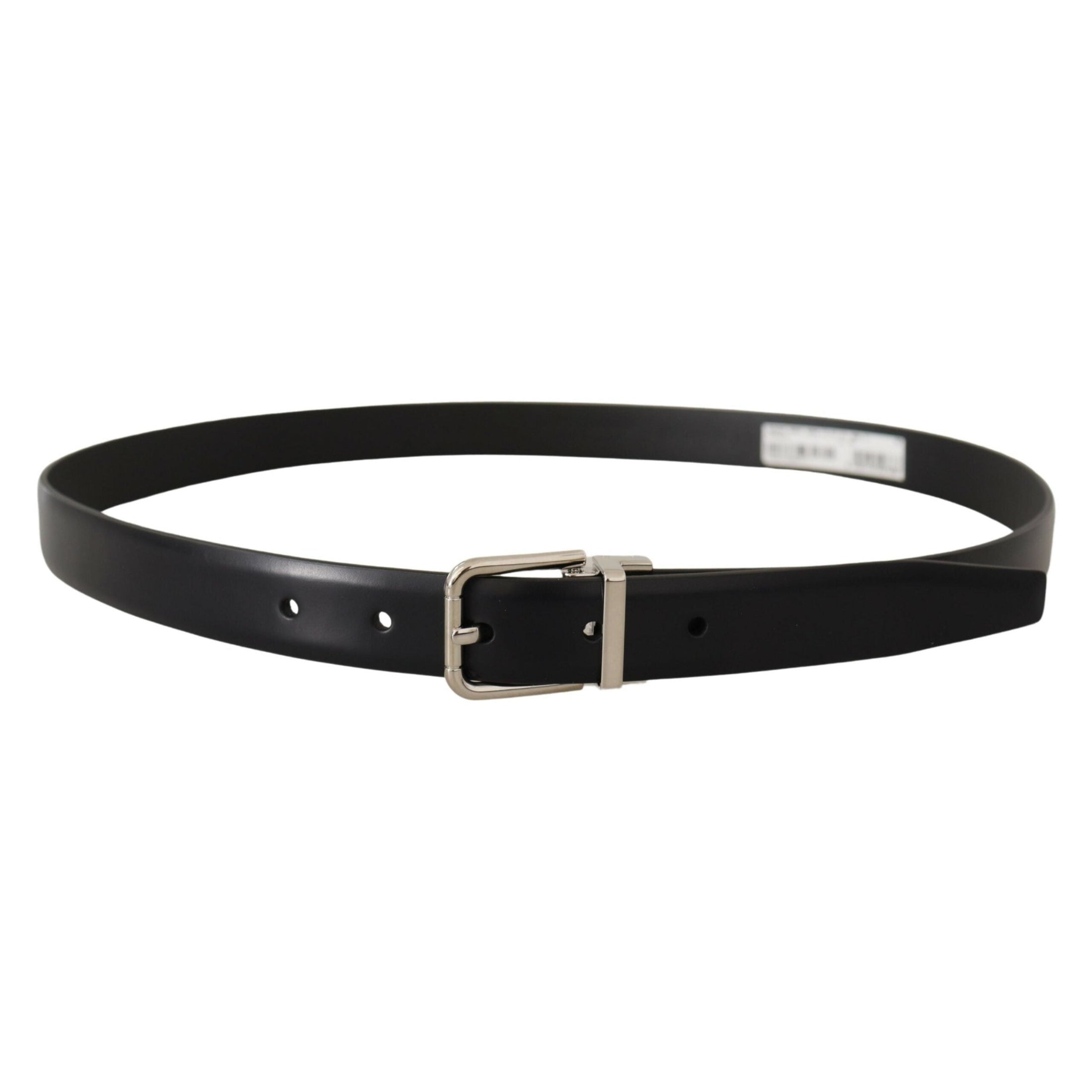 Elegant Black Leather Belt with Metal Buckle