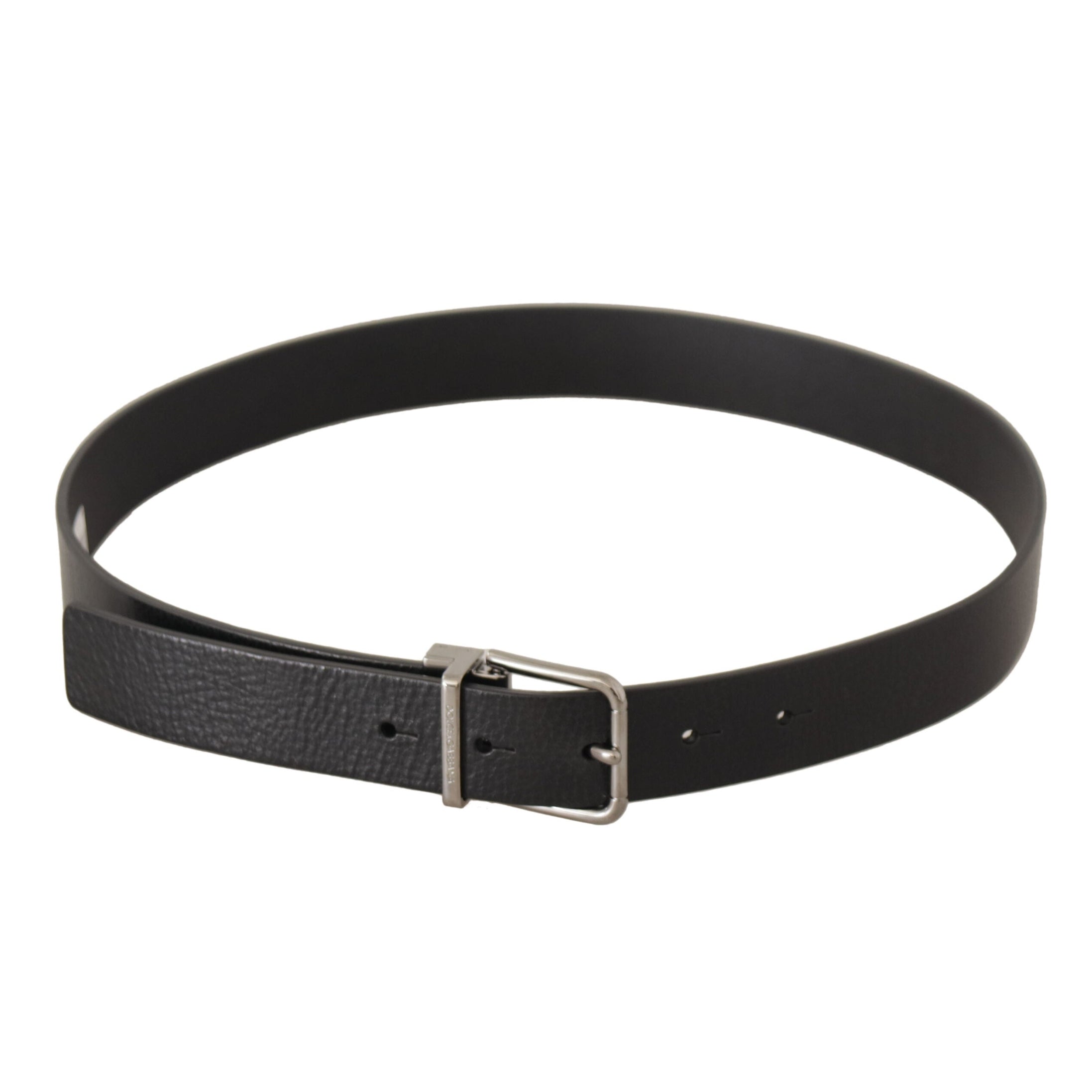 Elegant Black Leather Belt with Metal Buckle