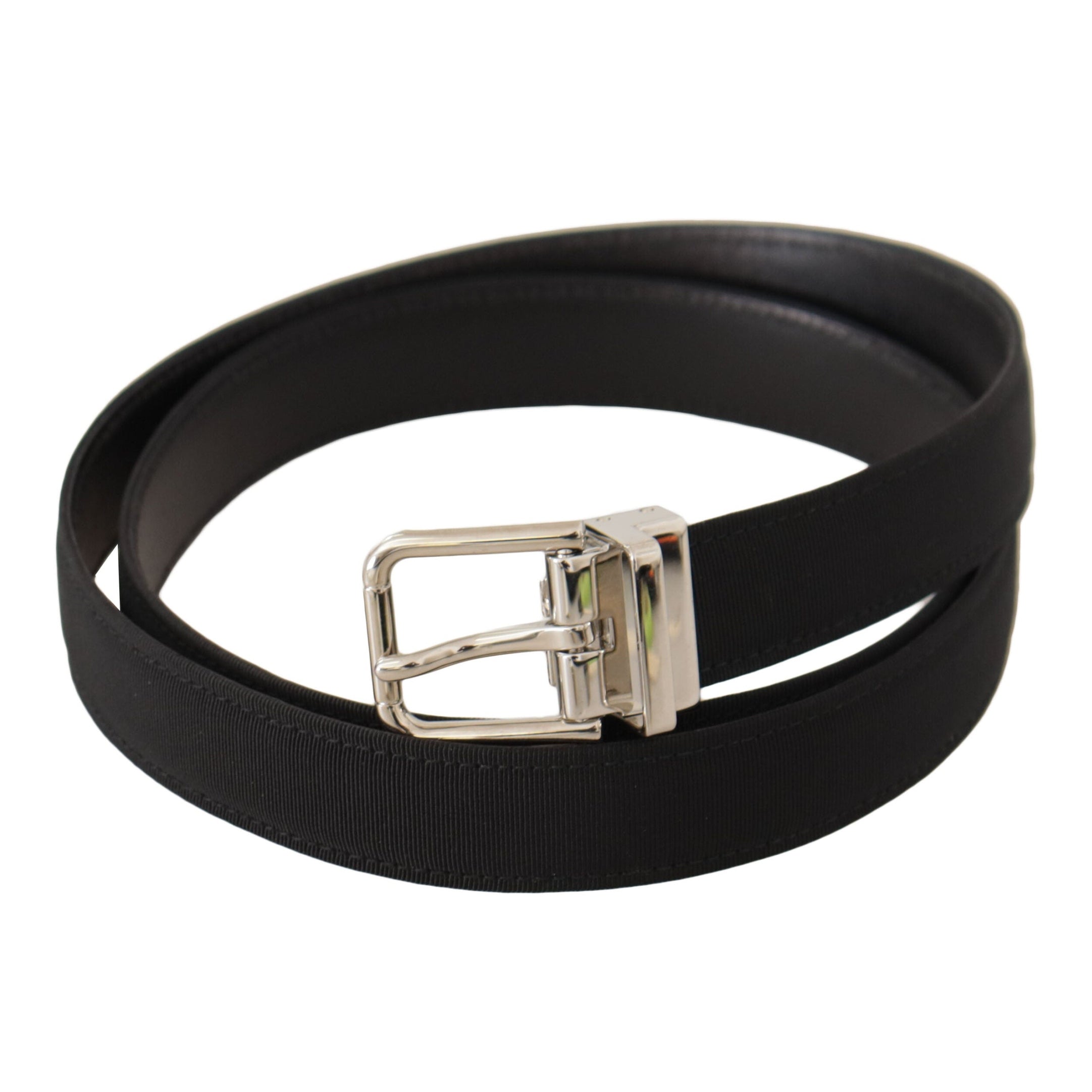 Elegant Black Canvas and Leather Belt