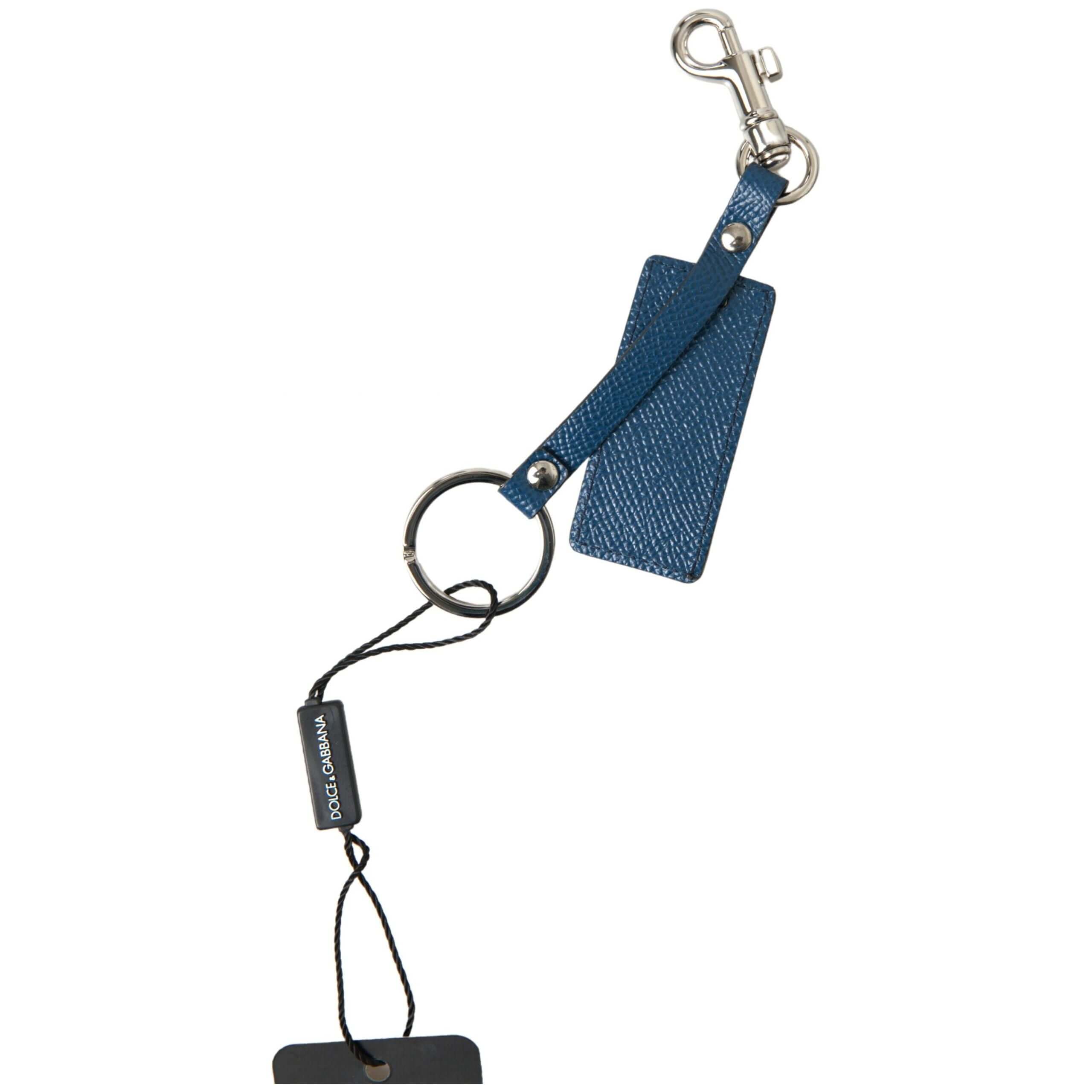 Elegant Blue Leather Keychain with Silver Accents