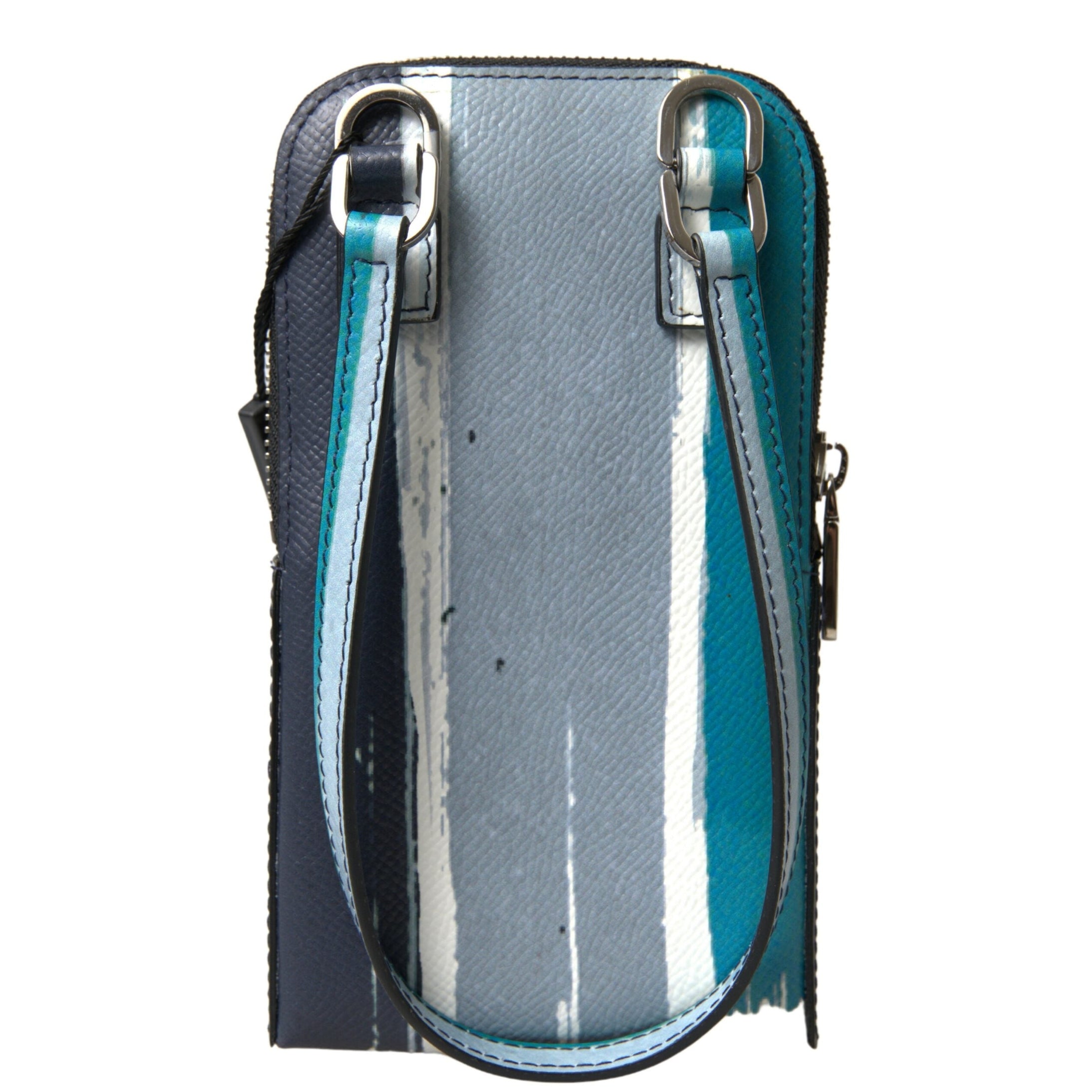 Elegant Leather Crossbody Phone Bag in Blue & White