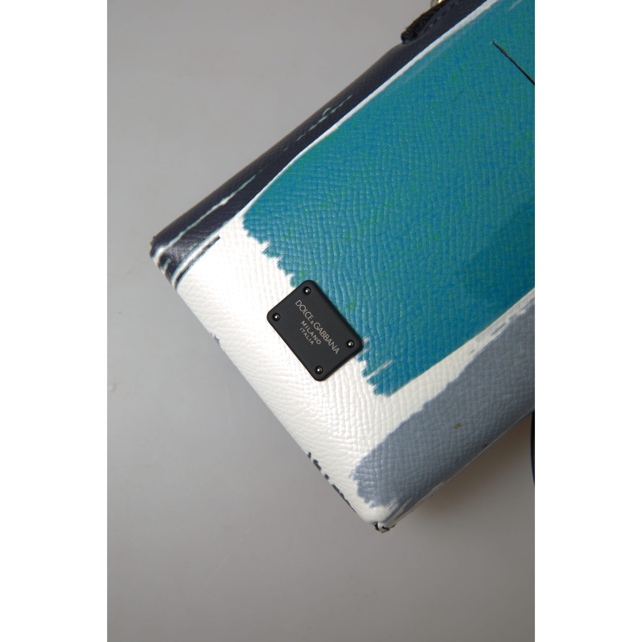 Elegant Leather Crossbody Phone Bag in Blue & White