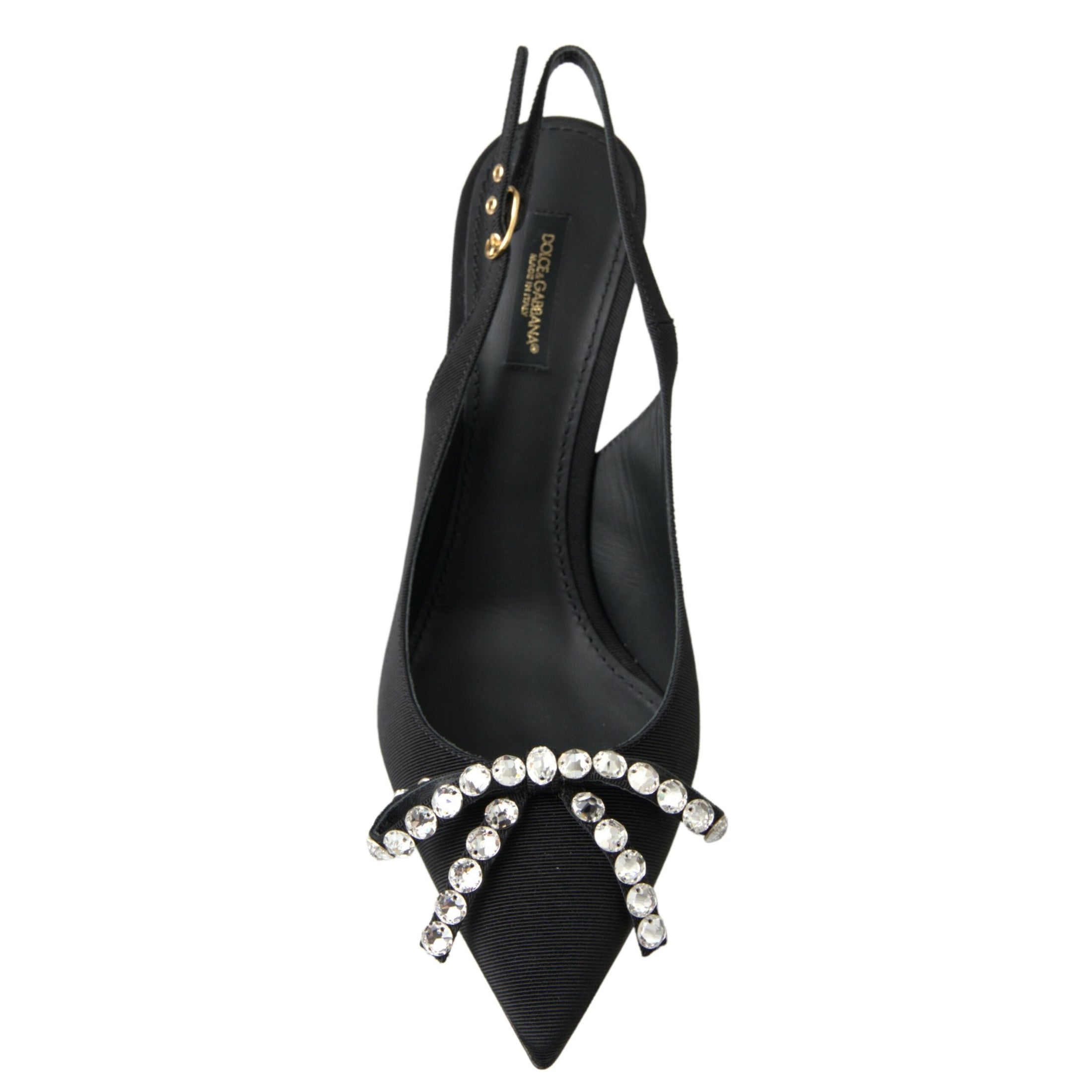 Embellished Black Slingback Heels Pumps