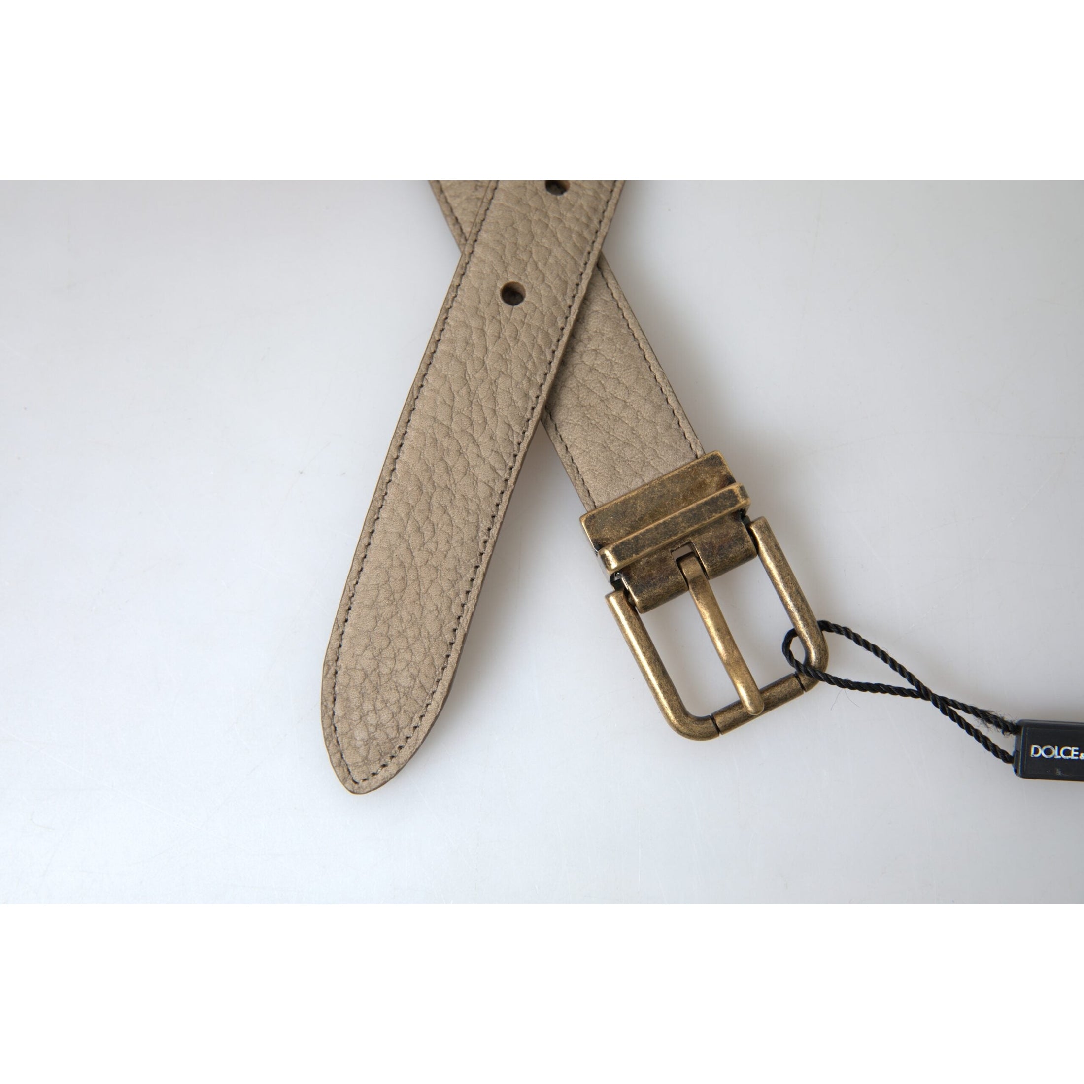 Elegant Beige Leather Belt with Metal Buckle