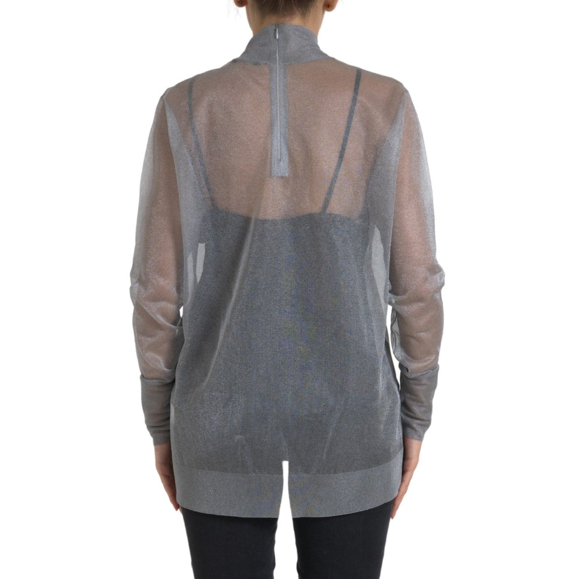 Elegant Gray Long Sleeve Mesh Top