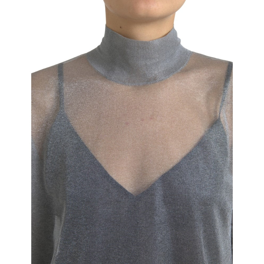 Elegant Gray Long Sleeve Mesh Top