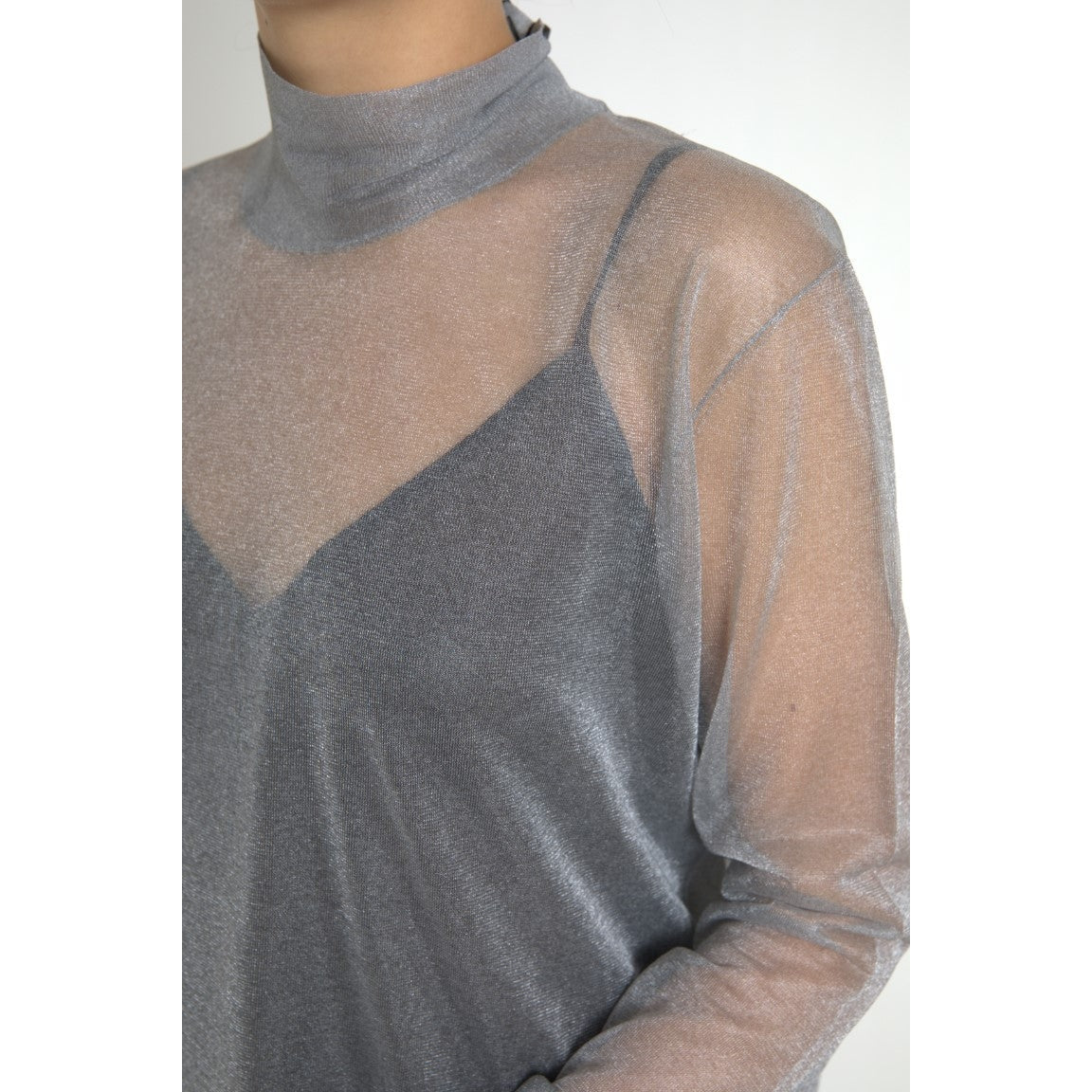 Elegant Gray Long Sleeve Mesh Top