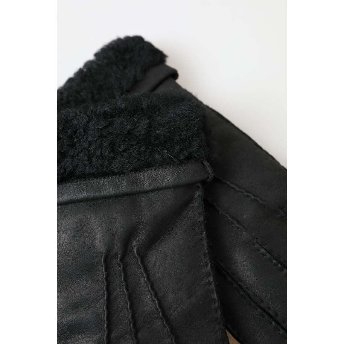 Elegant Black Leather Winter Gloves