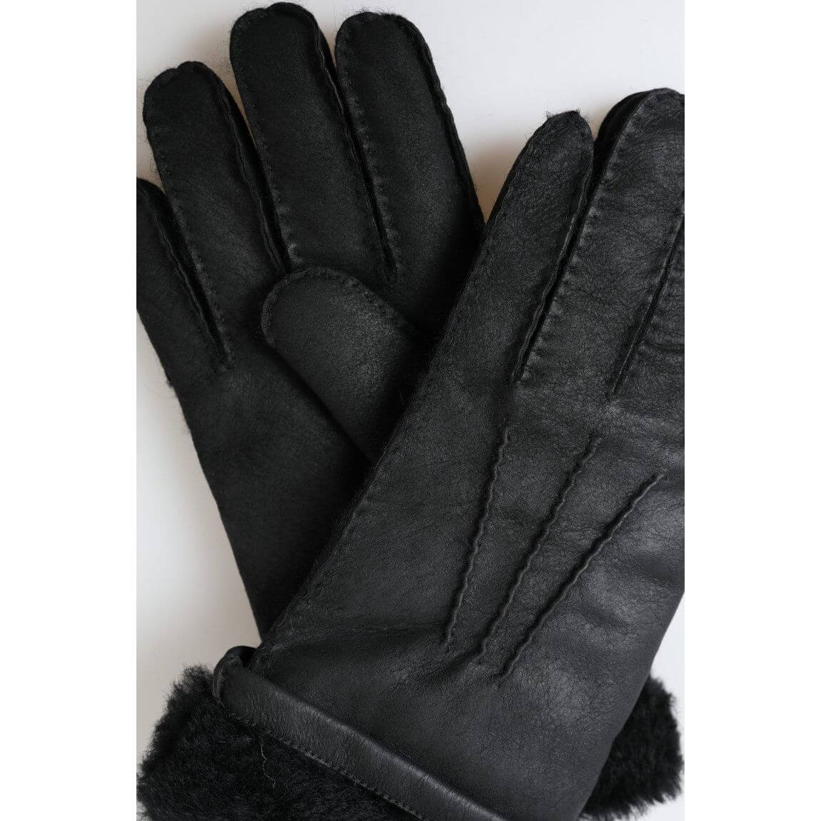 Elegant Black Leather Winter Gloves