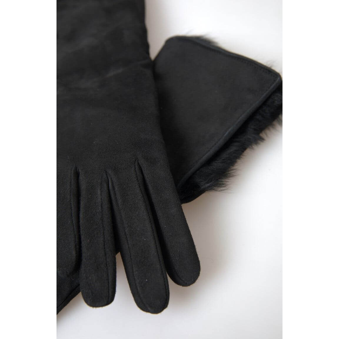 Elegant Leather Elbow Length Gloves with Fur Trim