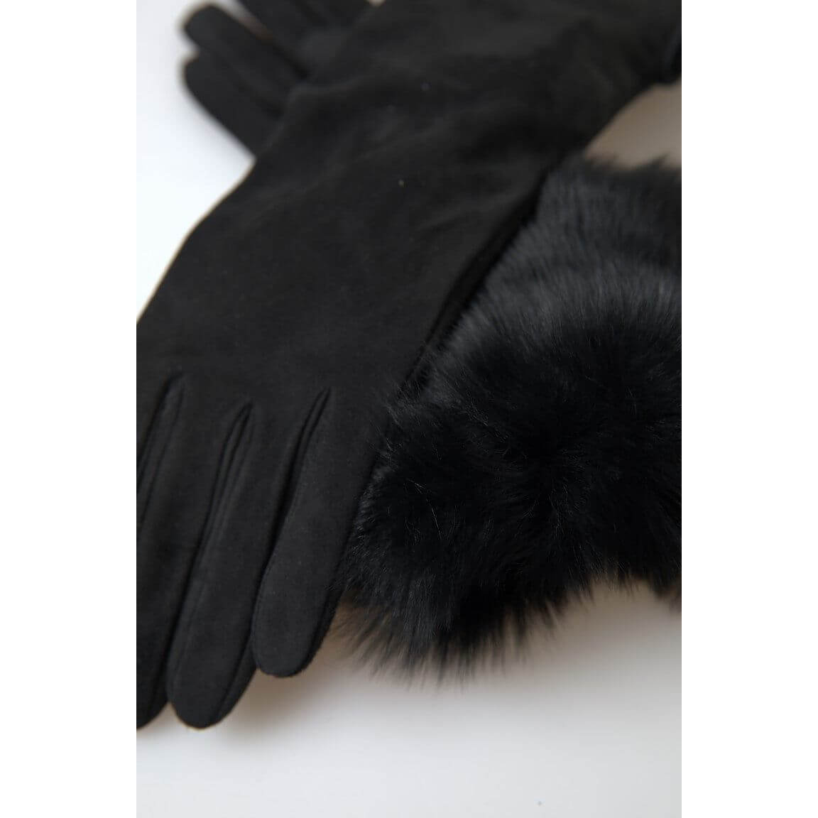 Elegant Leather Elbow Length Gloves with Fur Trim