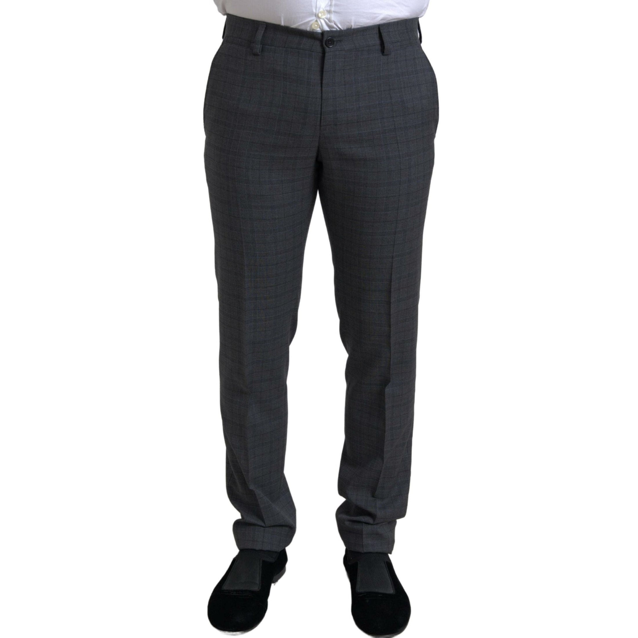 Elegant Grey Checkered Slim Fit Suit