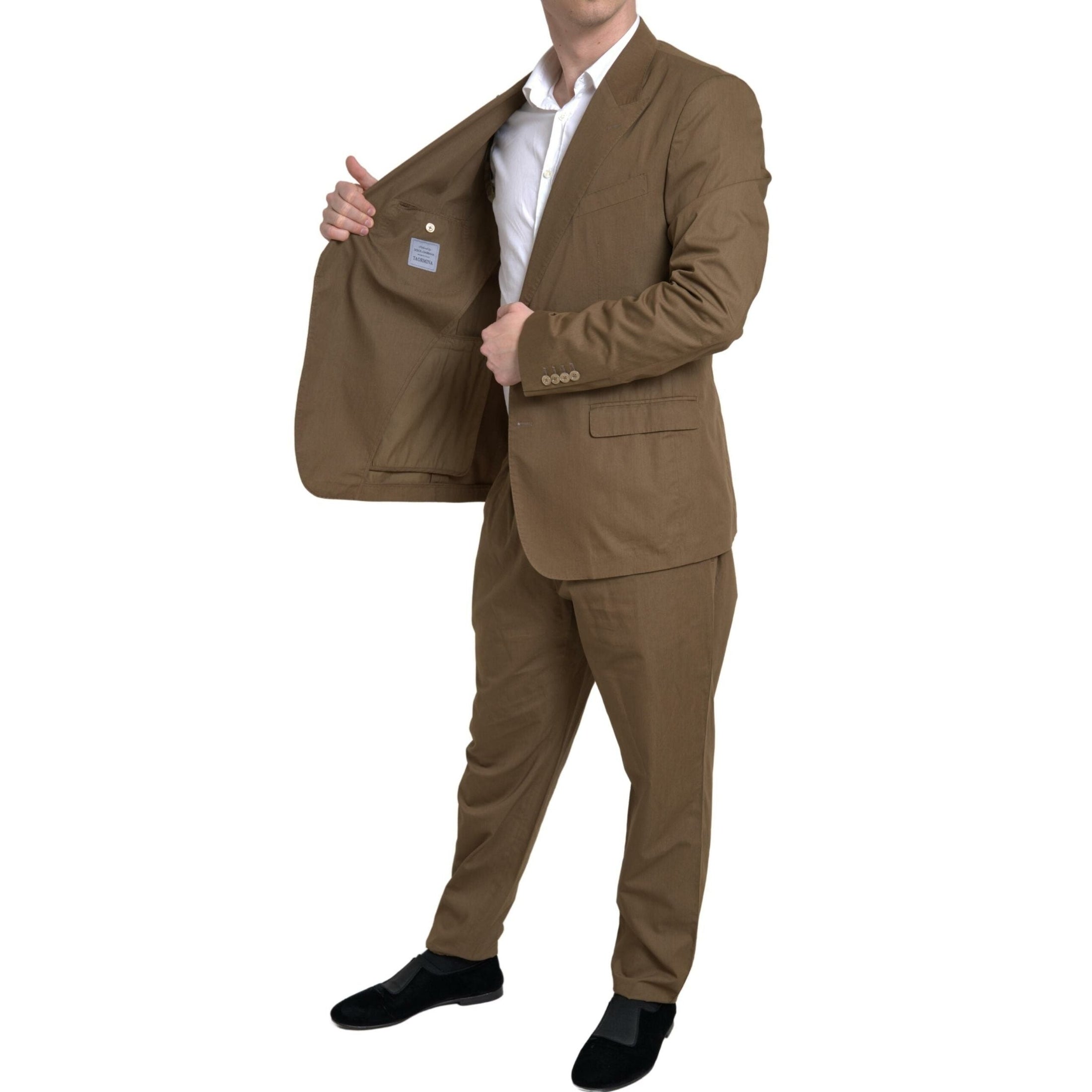 Elegant Brown Silk Blend Taormina Suit