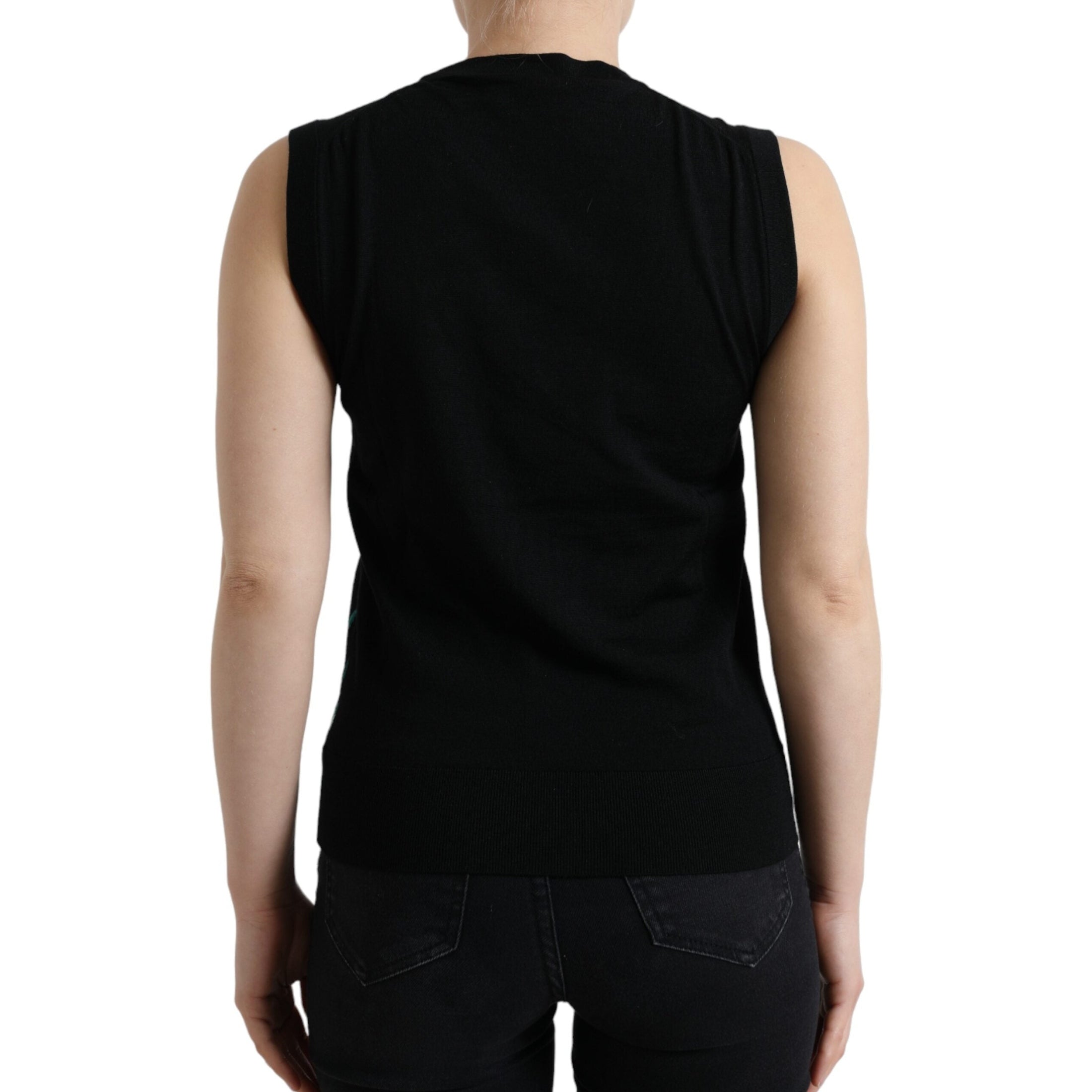 Elegant Crew Neck Wool Silk Tank with Bird Embroidery