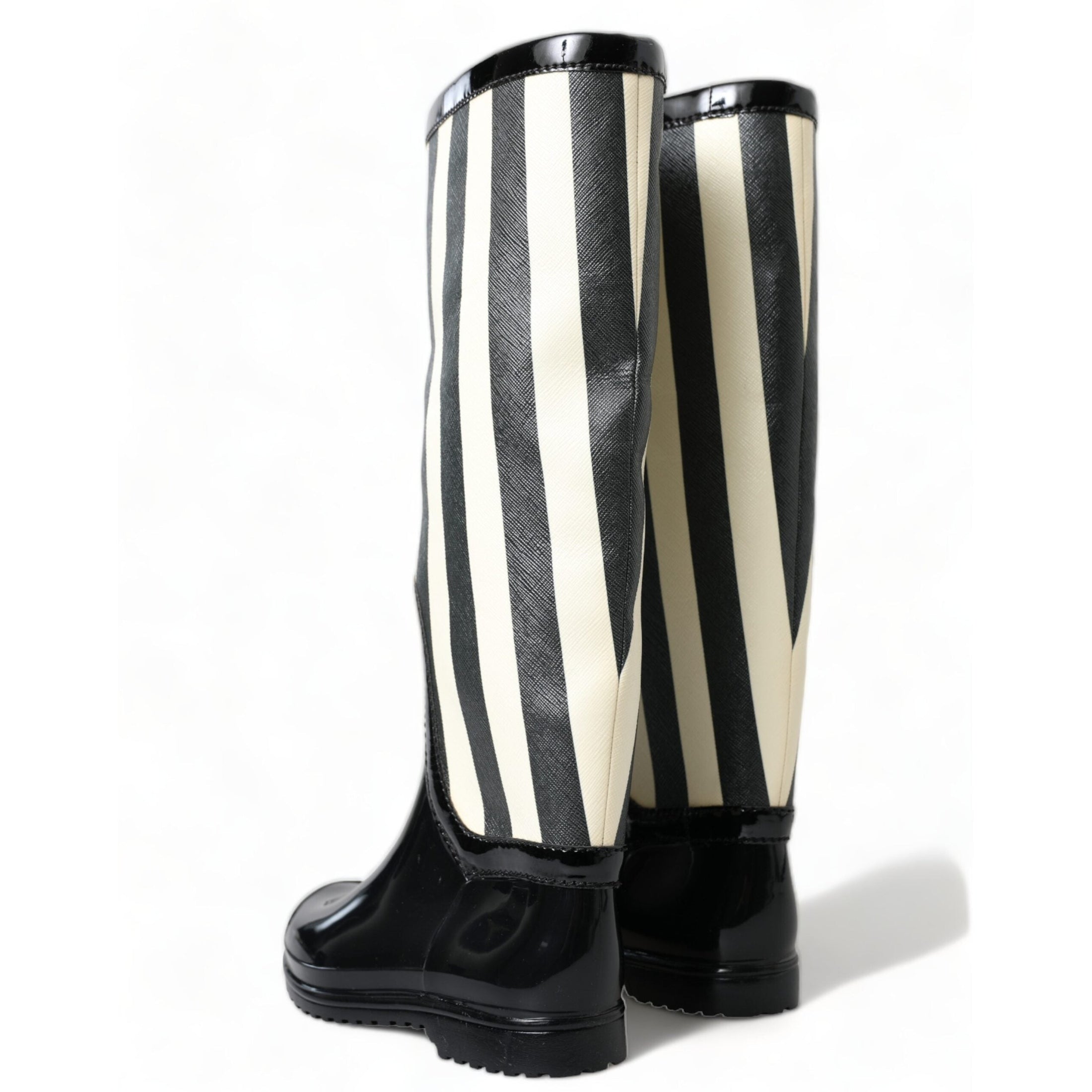 Black and White Striped Knee High Boots