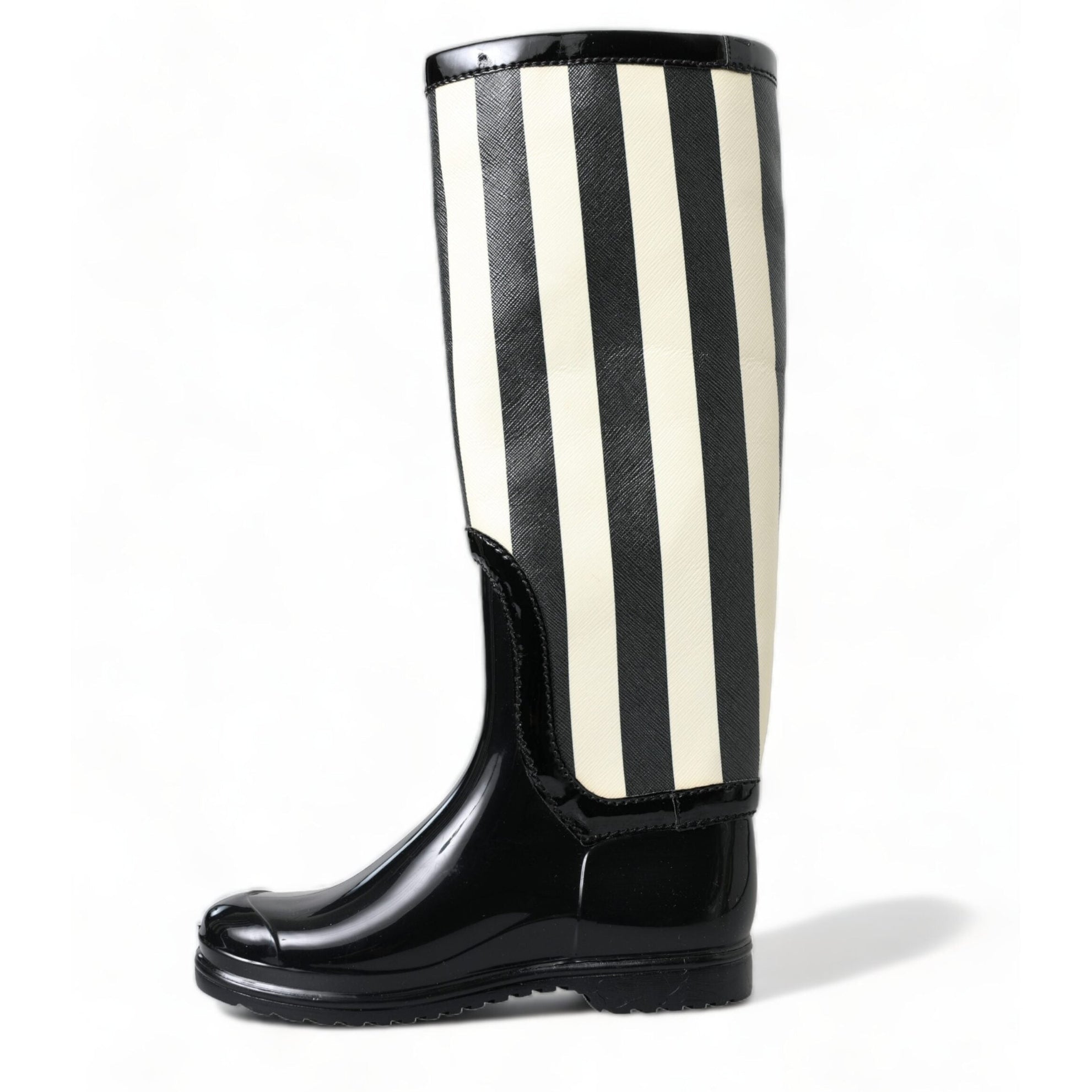 Black and White Striped Knee High Boots