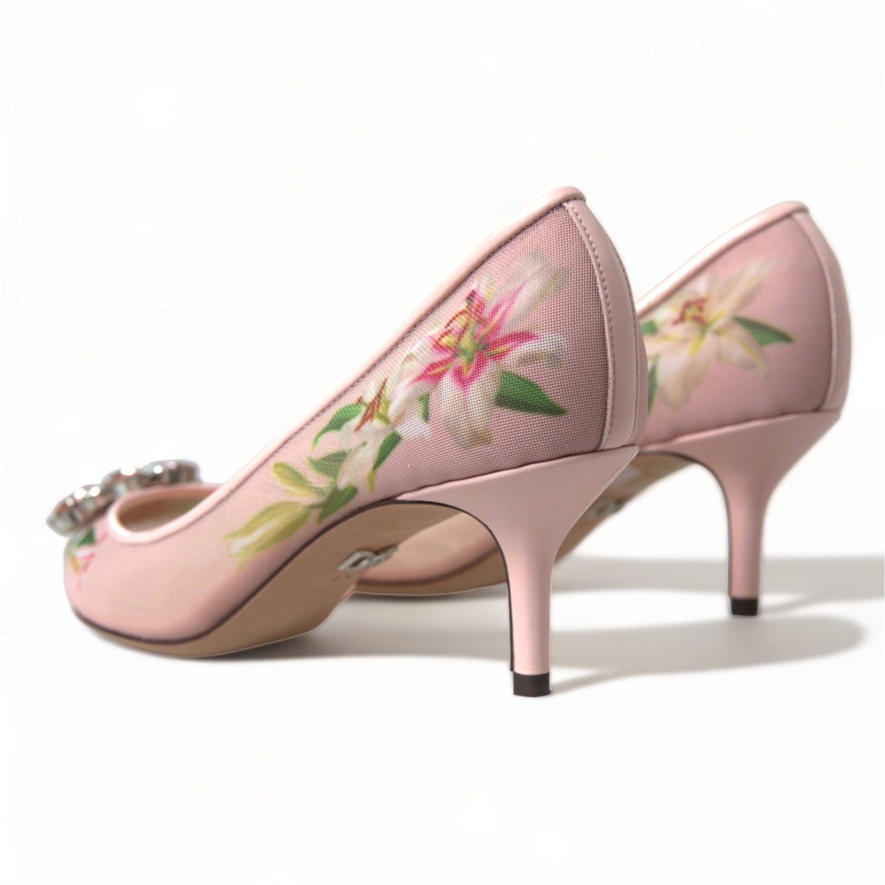 Elegant Pink Floral Crystal Pumps