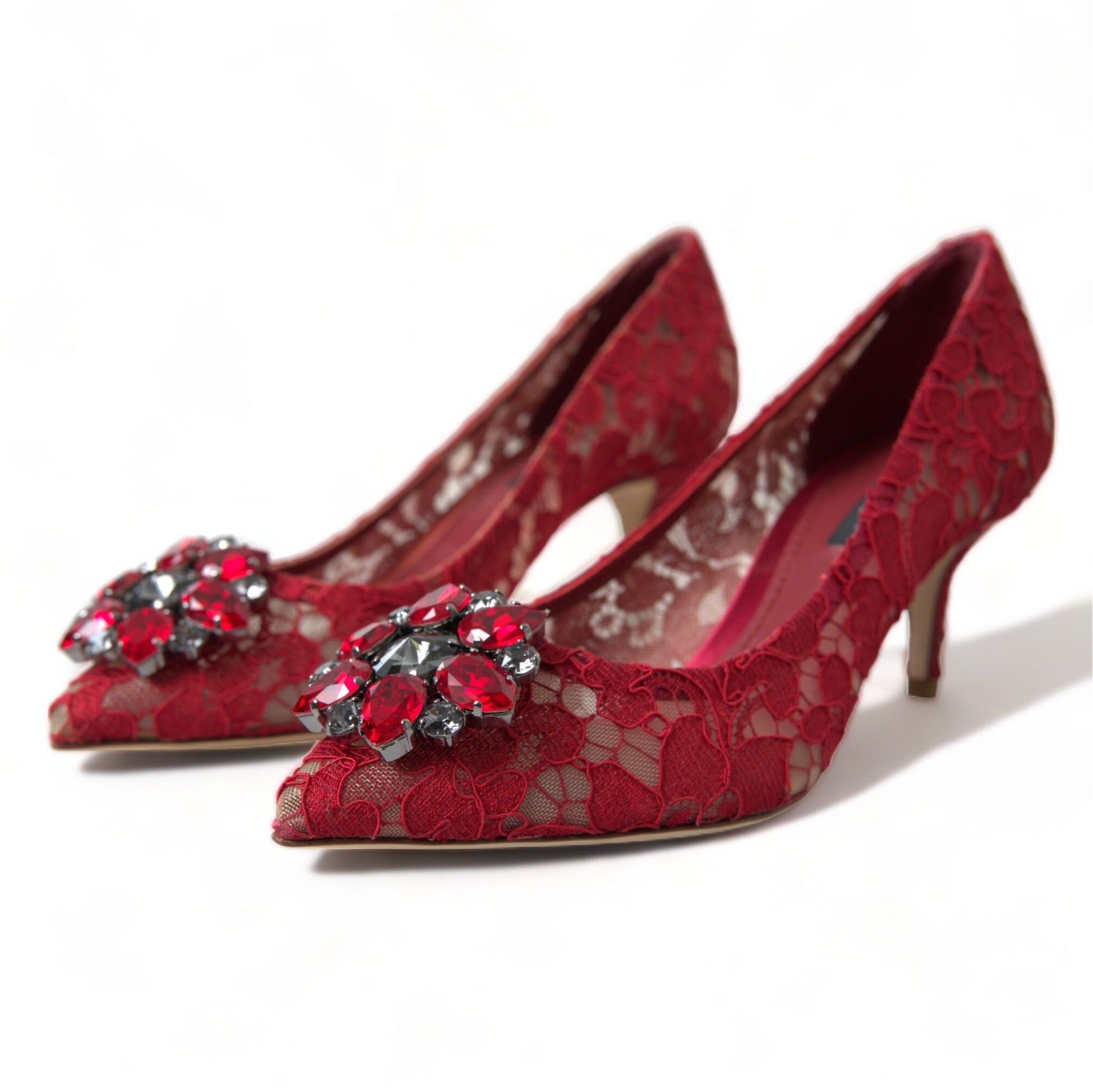 Radiant Red Lace Heels with Crystals