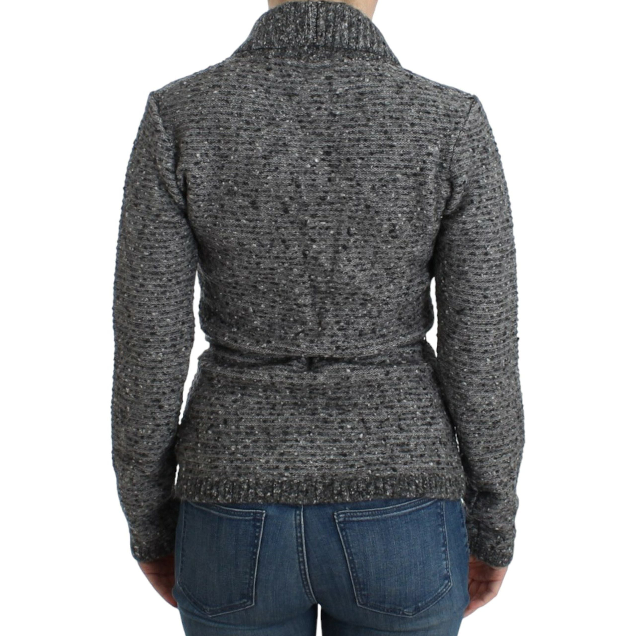 Elegant Gray Wool Blend Cardigan