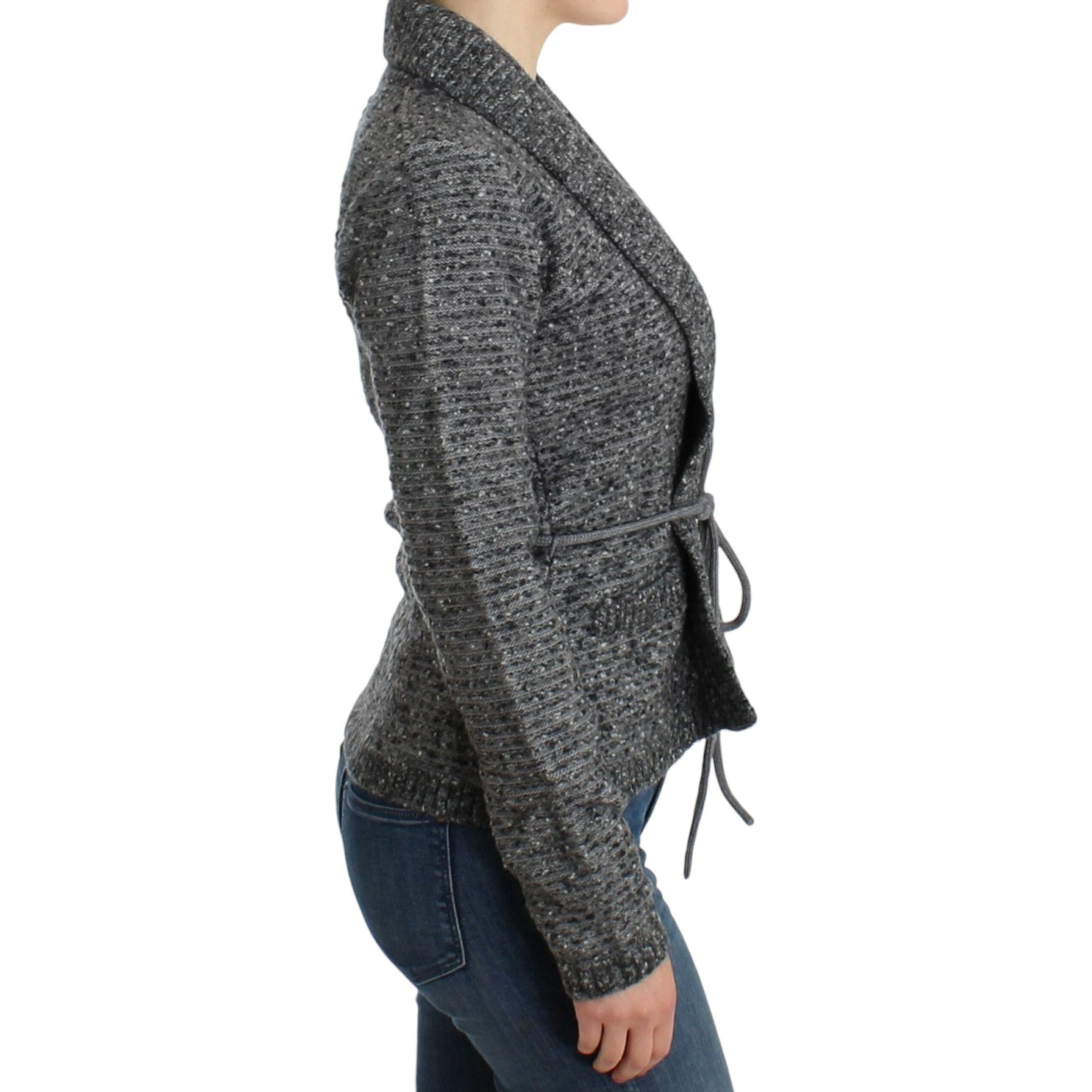 Elegant Gray Wool Blend Cardigan