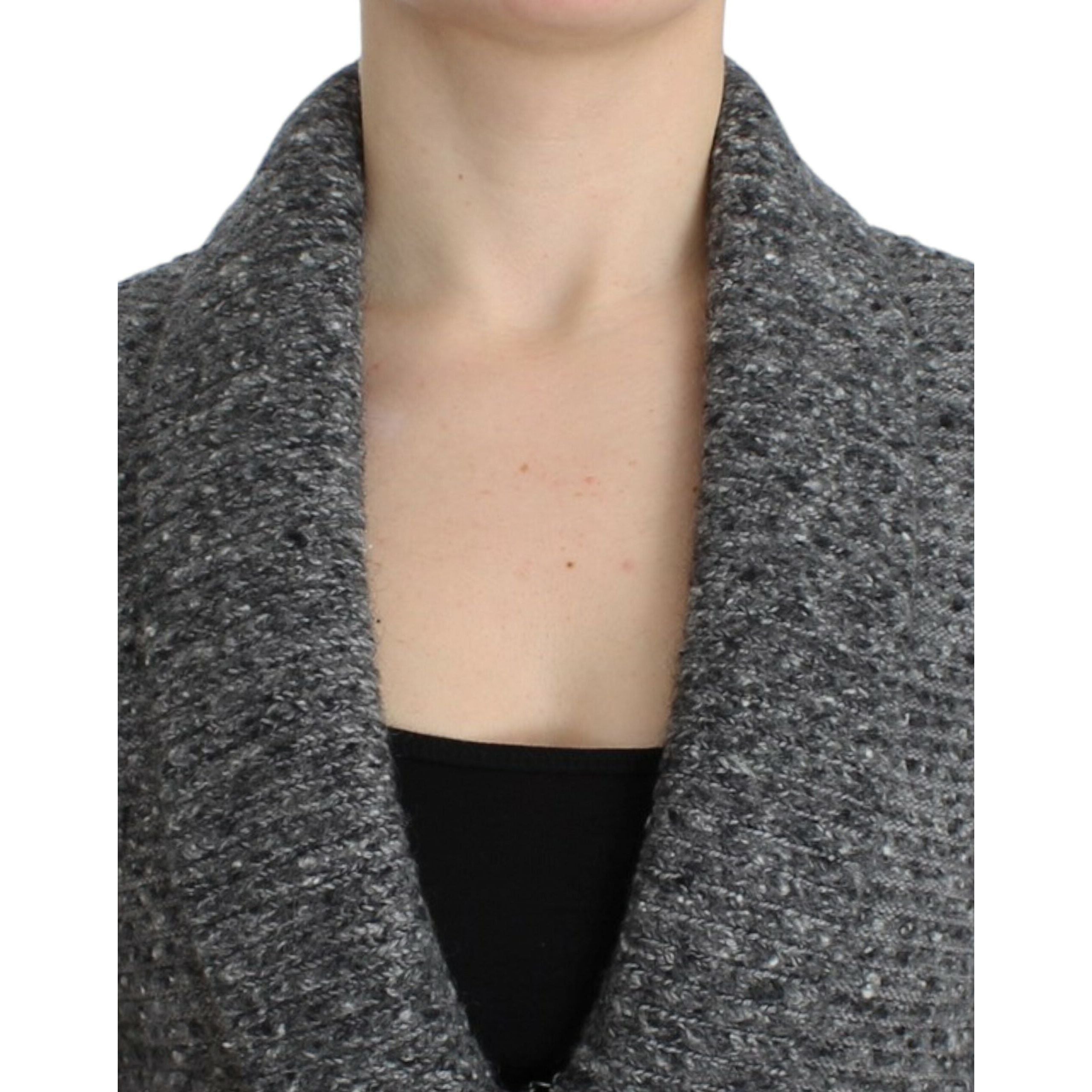 Elegant Gray Wool Blend Cardigan