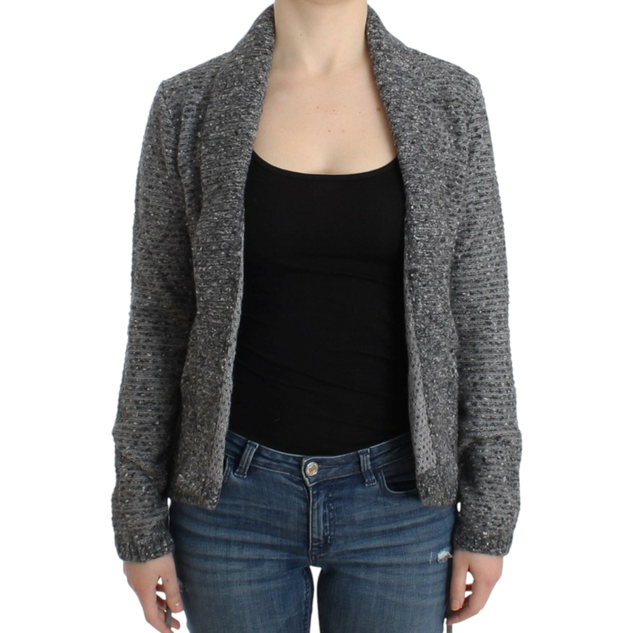 Elegant Gray Wool Blend Cardigan