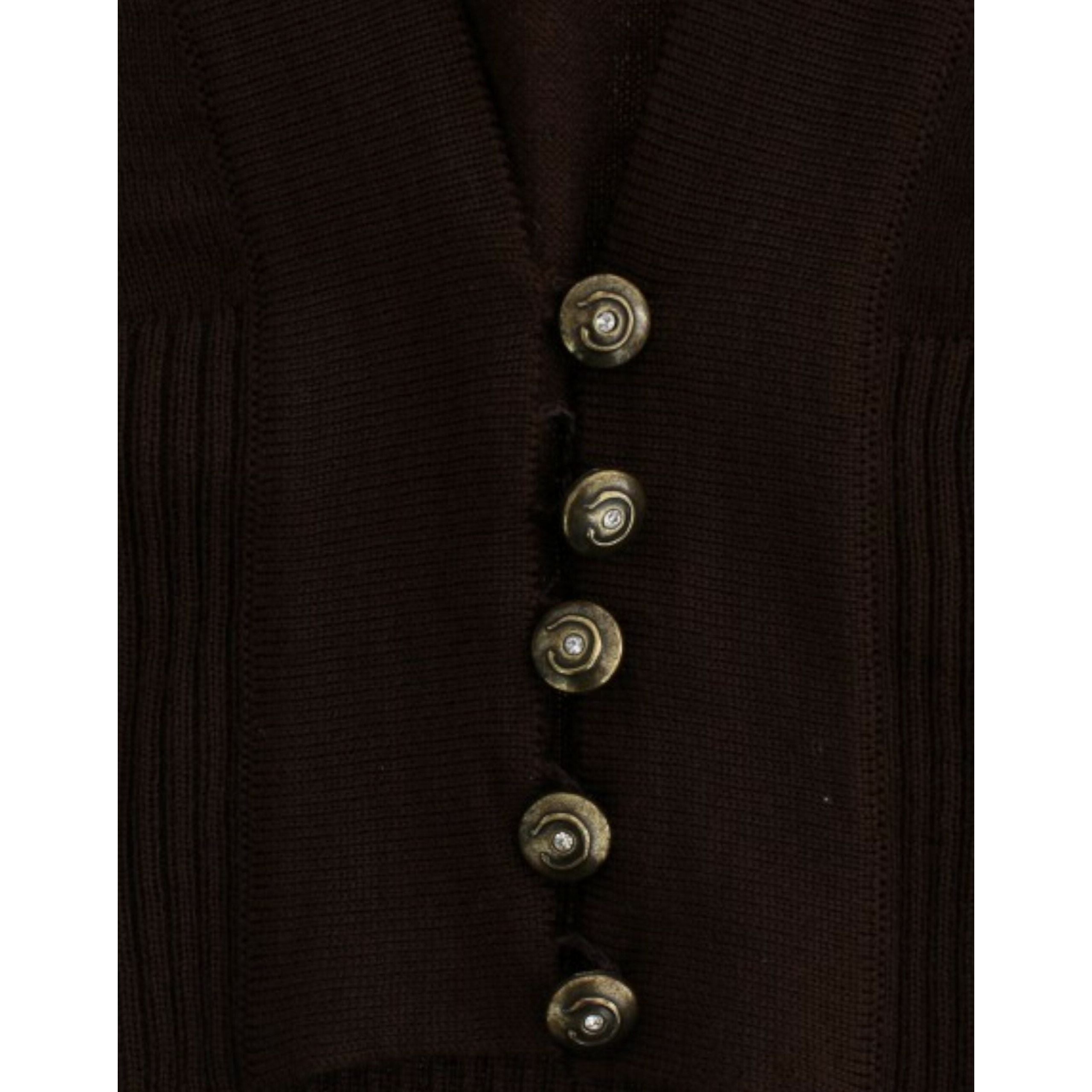 Elegant Brown Virgin Wool Cropped Cardigan