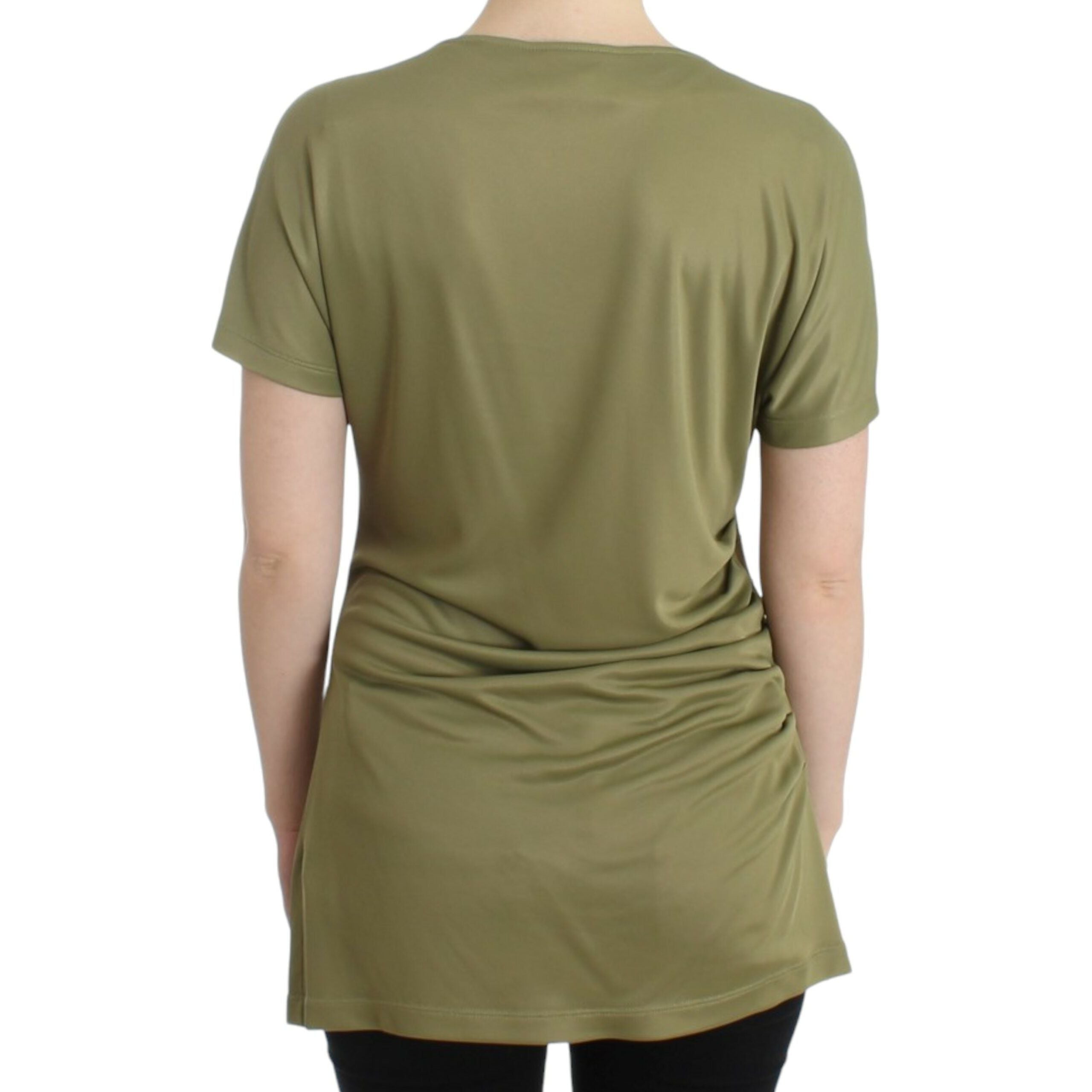 Elegant Green Jersey Blouse with Gold Accents