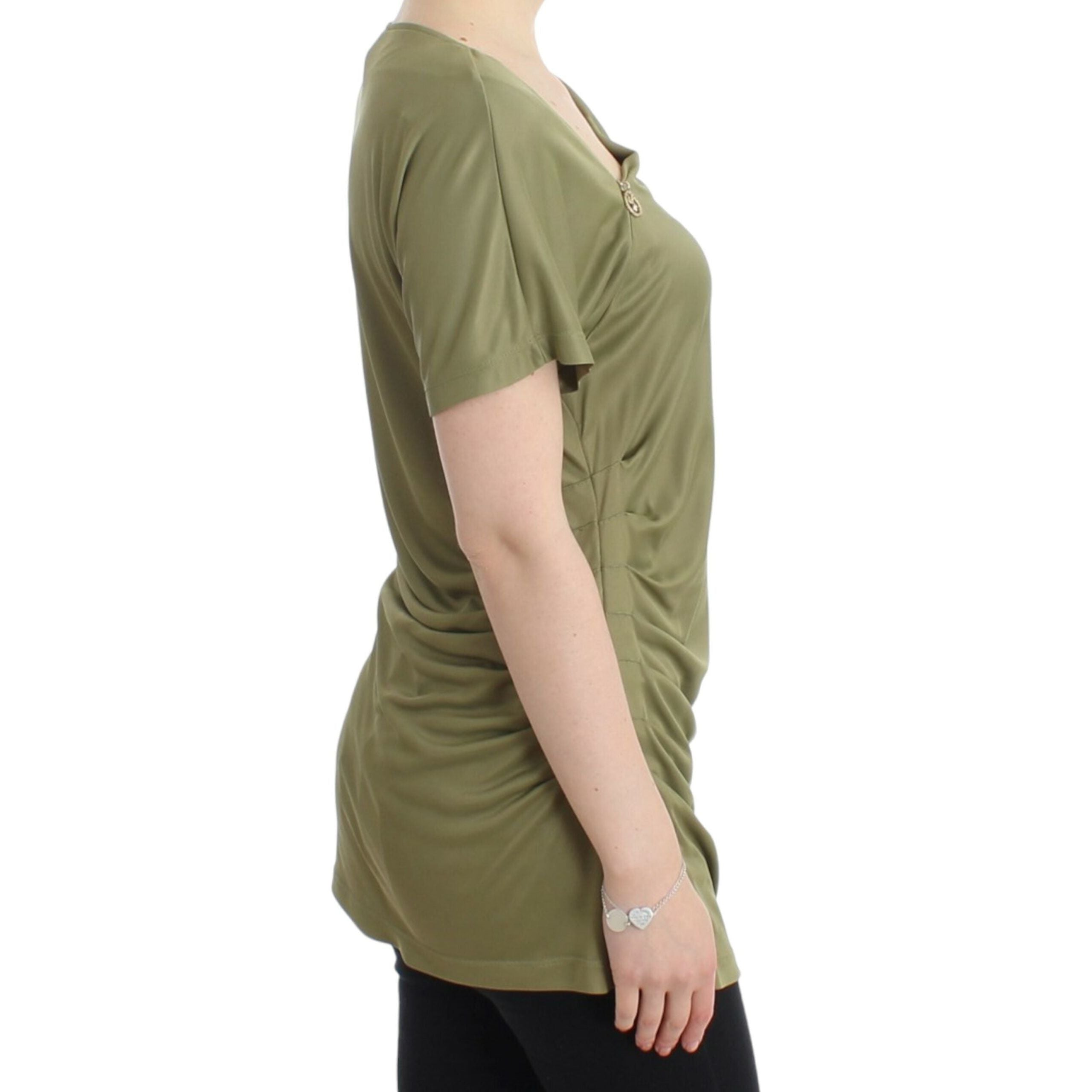 Elegant Green Jersey Blouse with Gold Accents