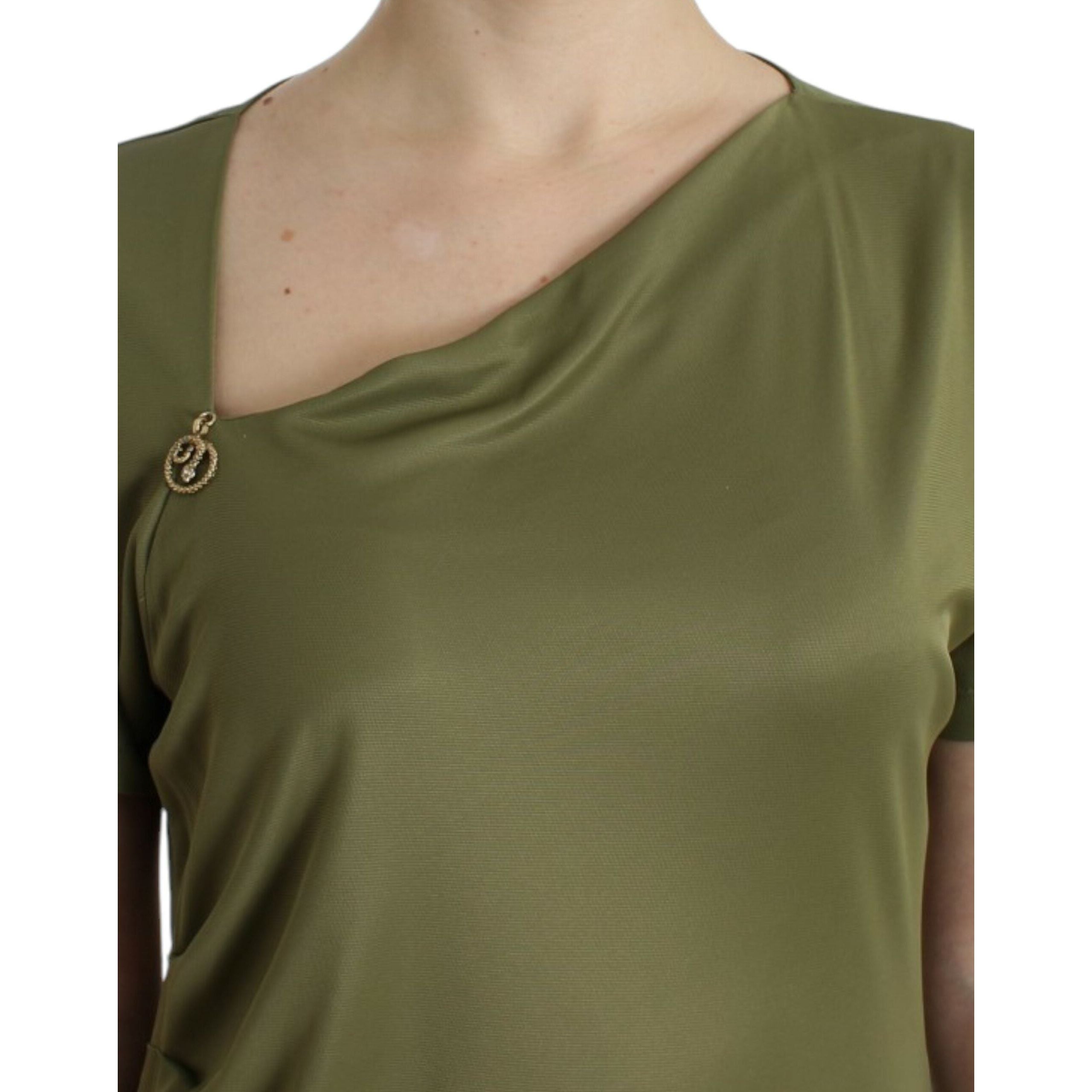 Elegant Green Jersey Blouse with Gold Accents