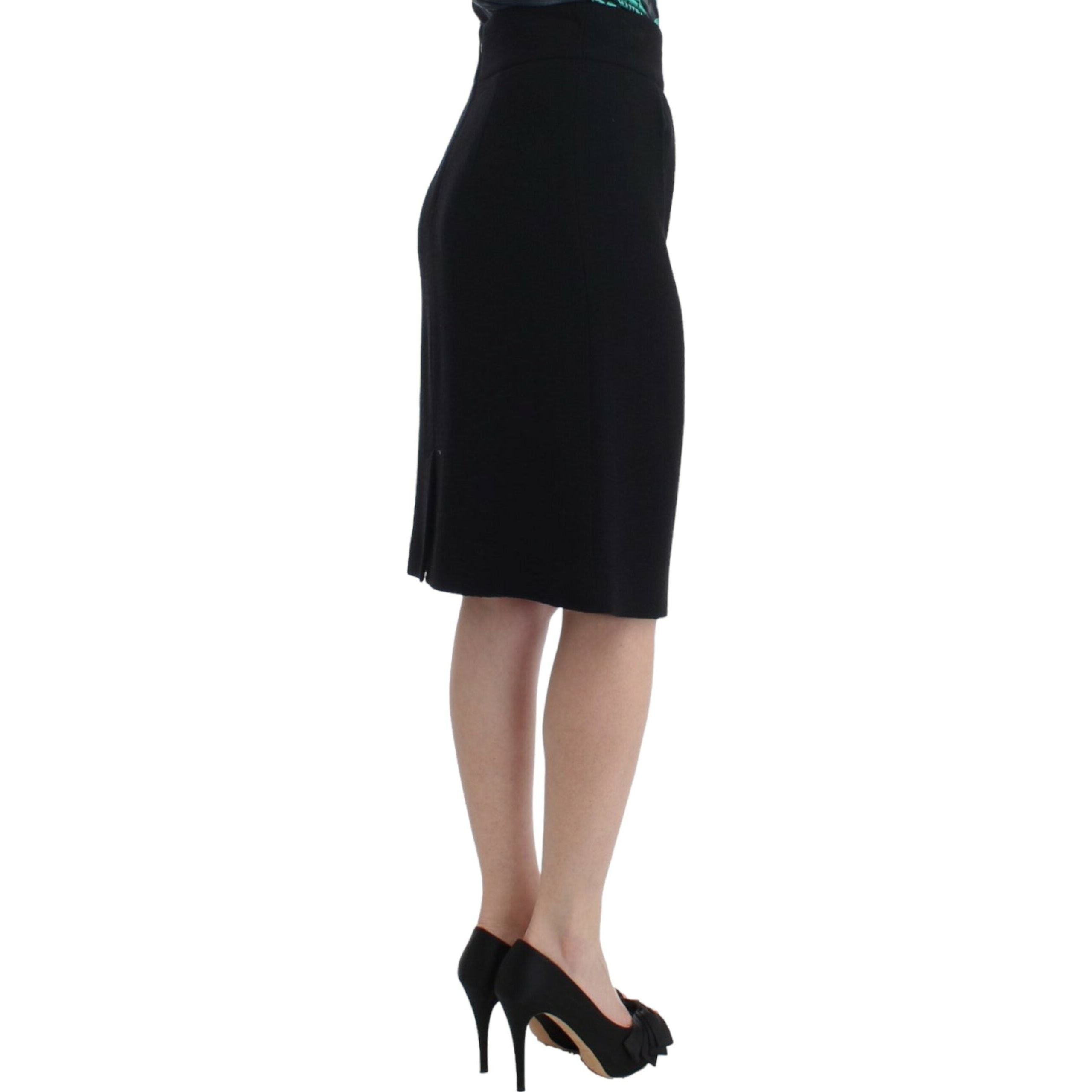 Elegant Black Wool Pencil Skirt