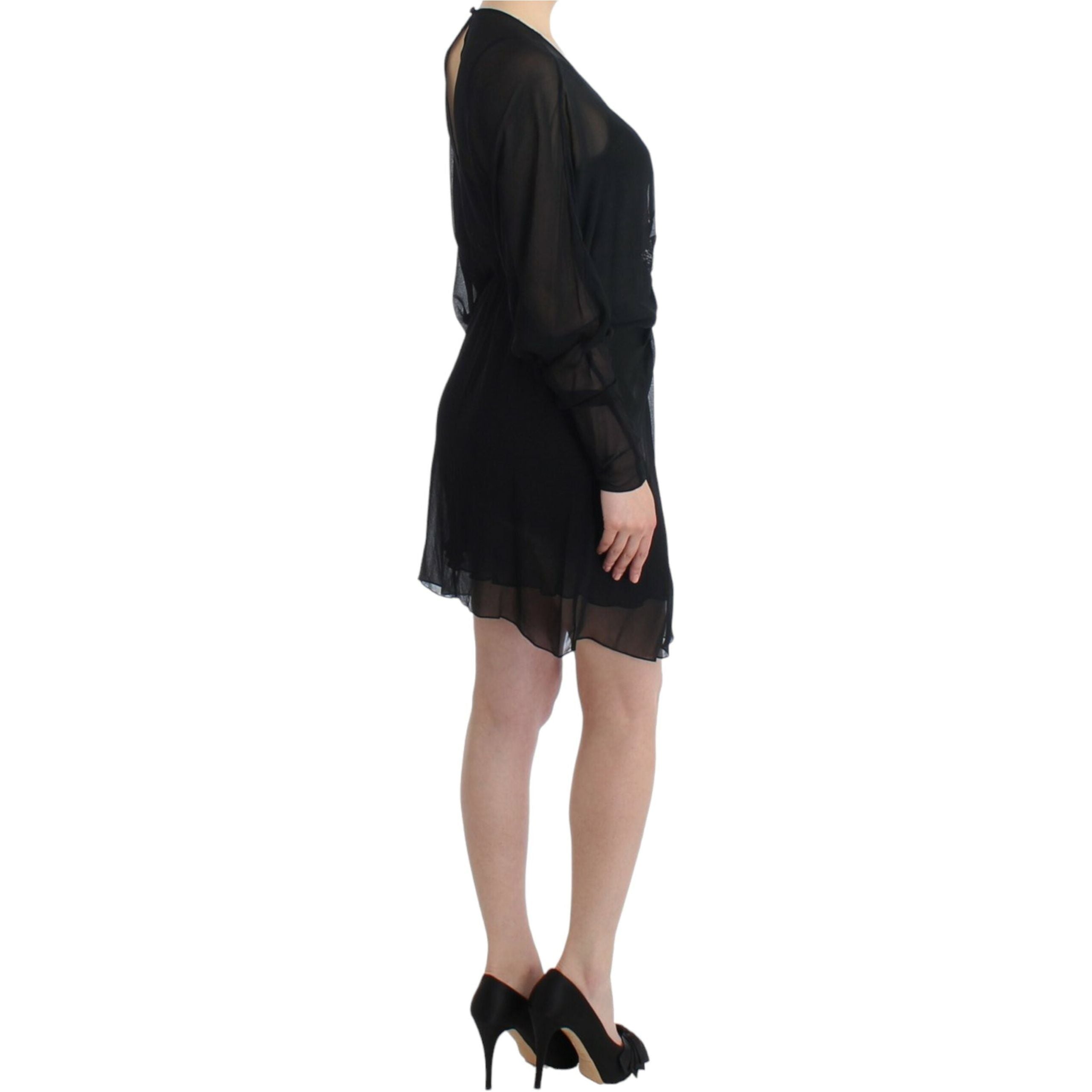 Elegant Sheer Black Silk Blouson Dress