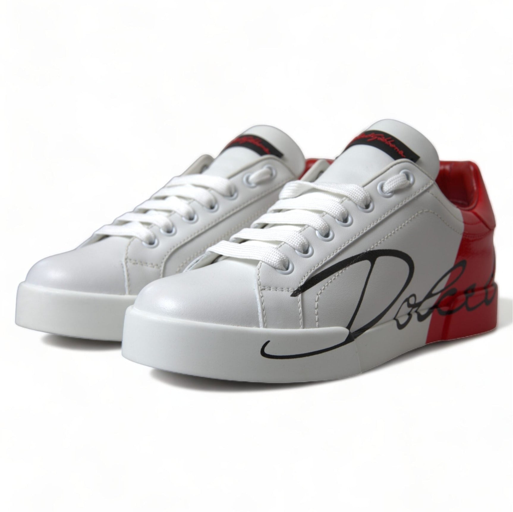 Elegant White Leather Portofino Sneakers